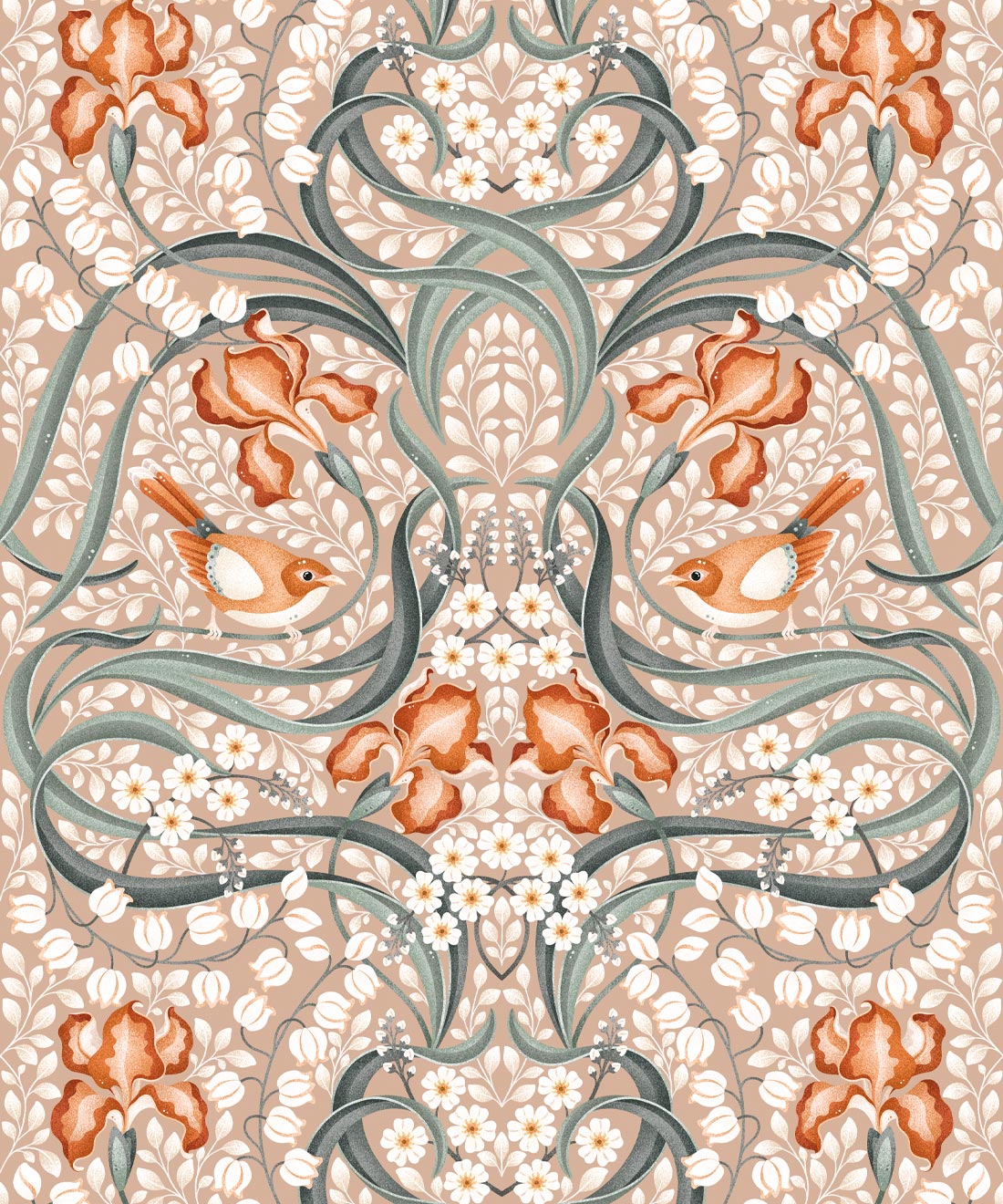 Bellbirds & Iris Wallpaper, Pistachio