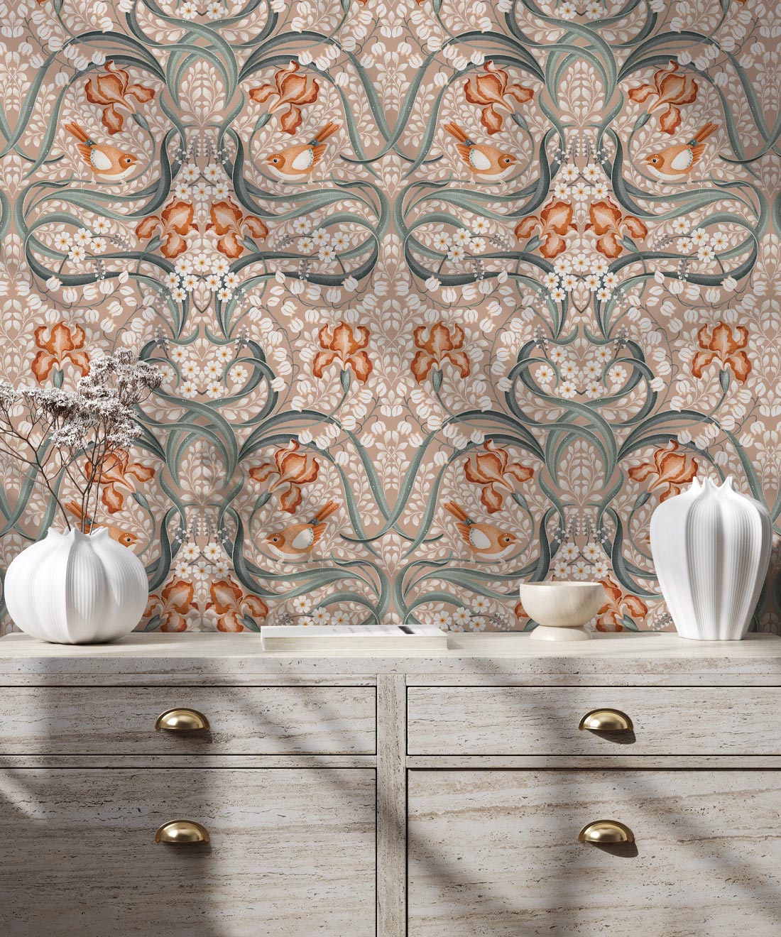 Bellbirds & Iris Wallpaper, Pistachio