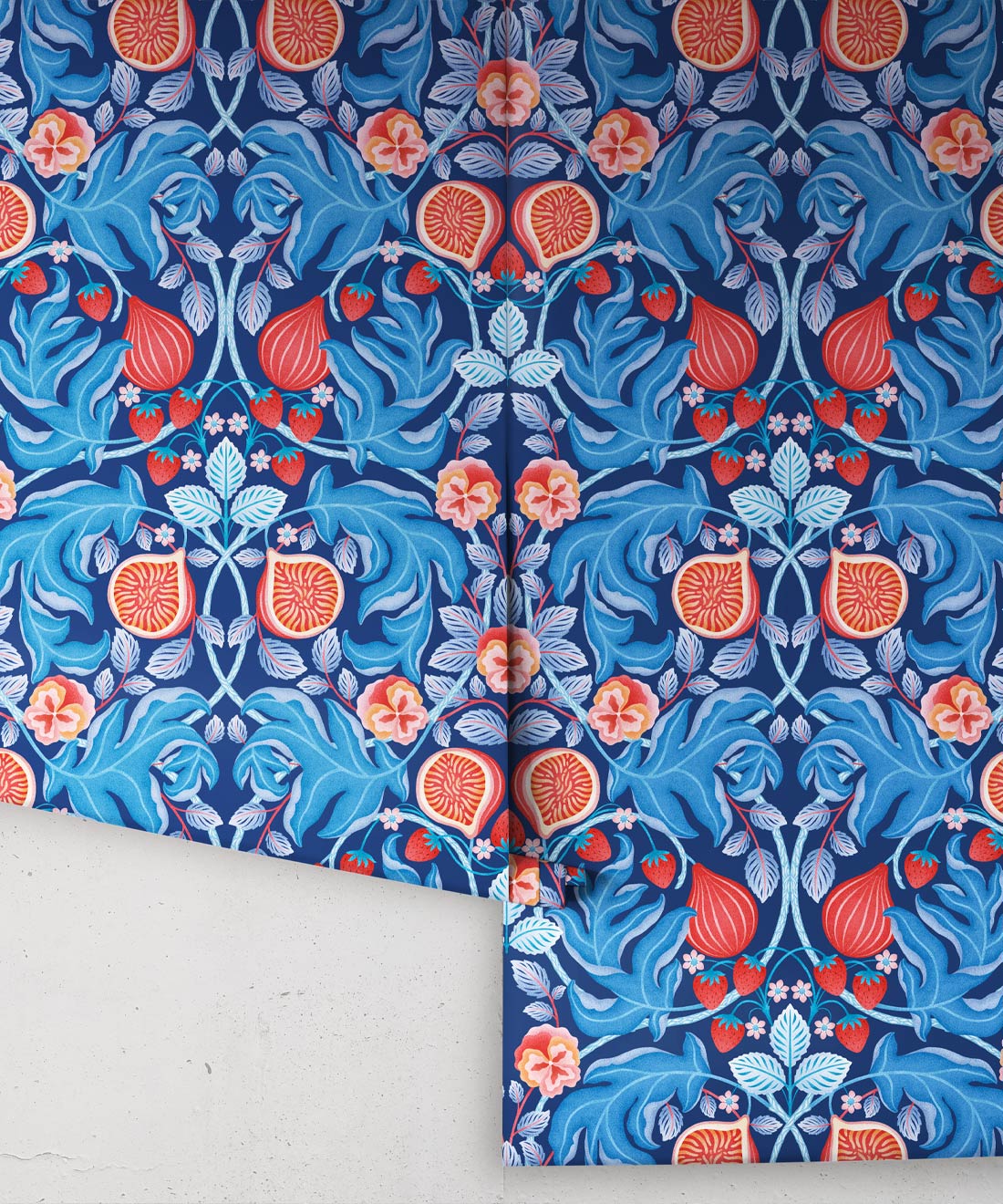 Figs & Strawberries Wallpaper, Blue & Orange