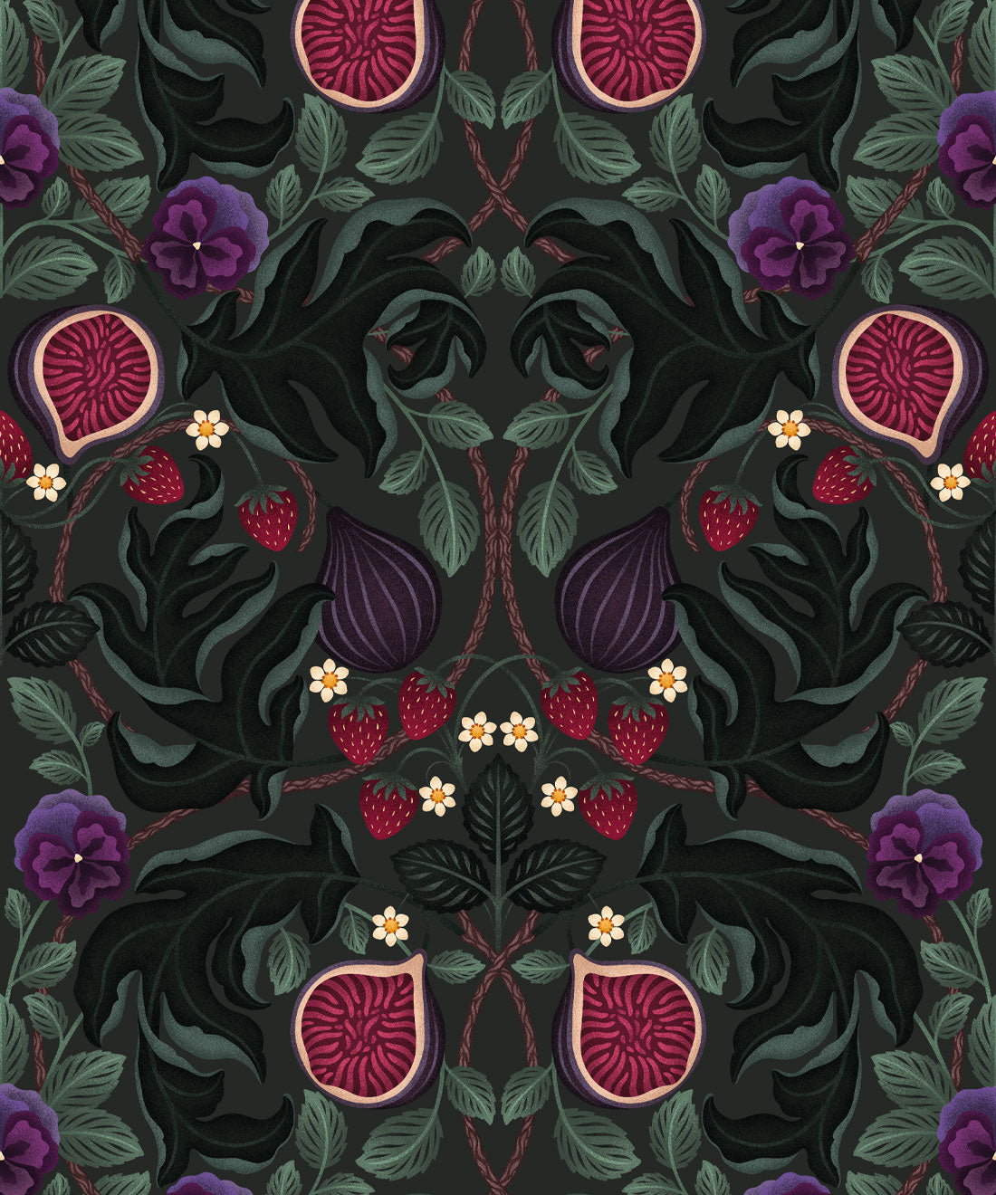 Figs & Strawberries Wallpaper, Forest Green