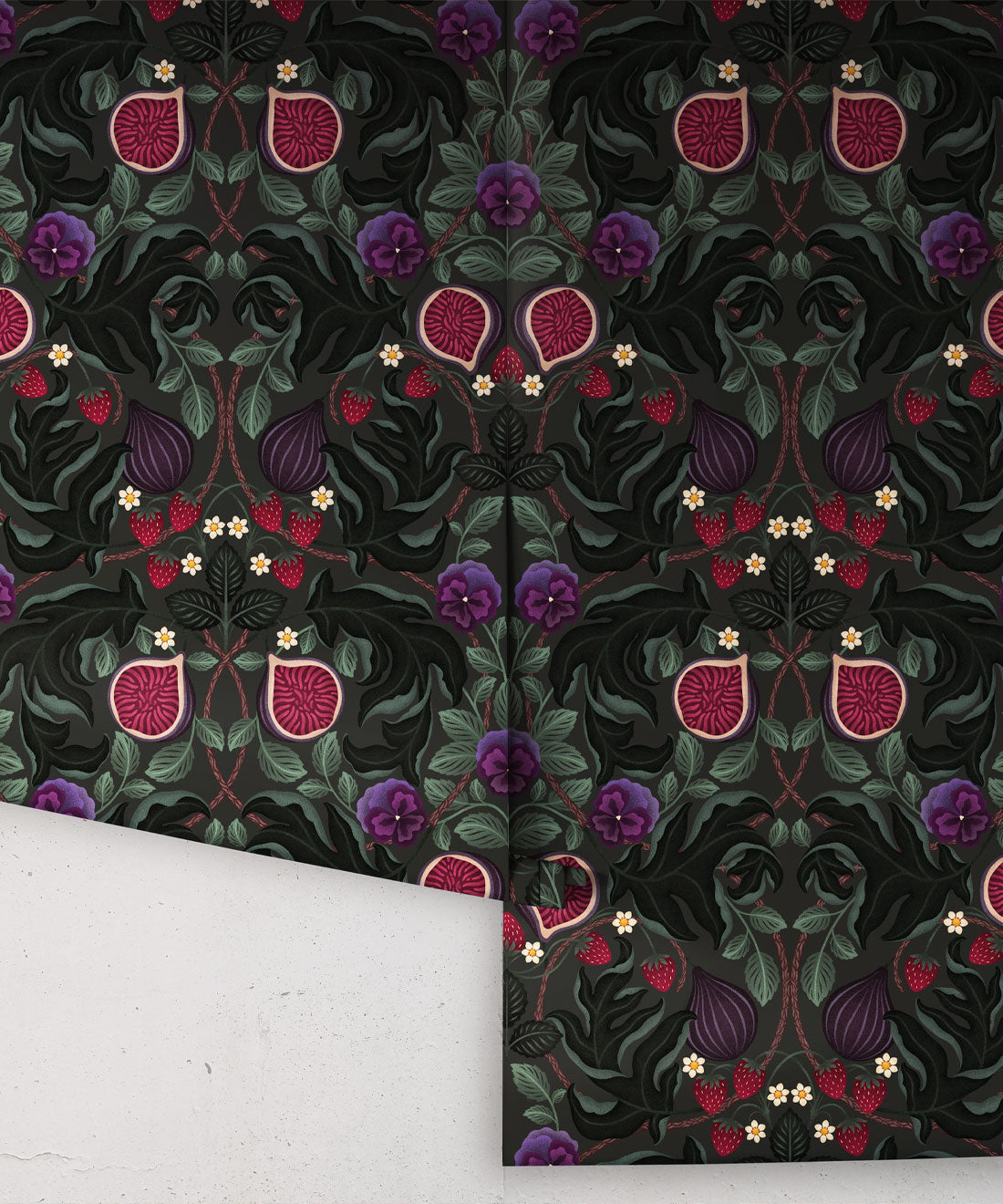 Figs & Strawberries Wallpaper, Forest Green