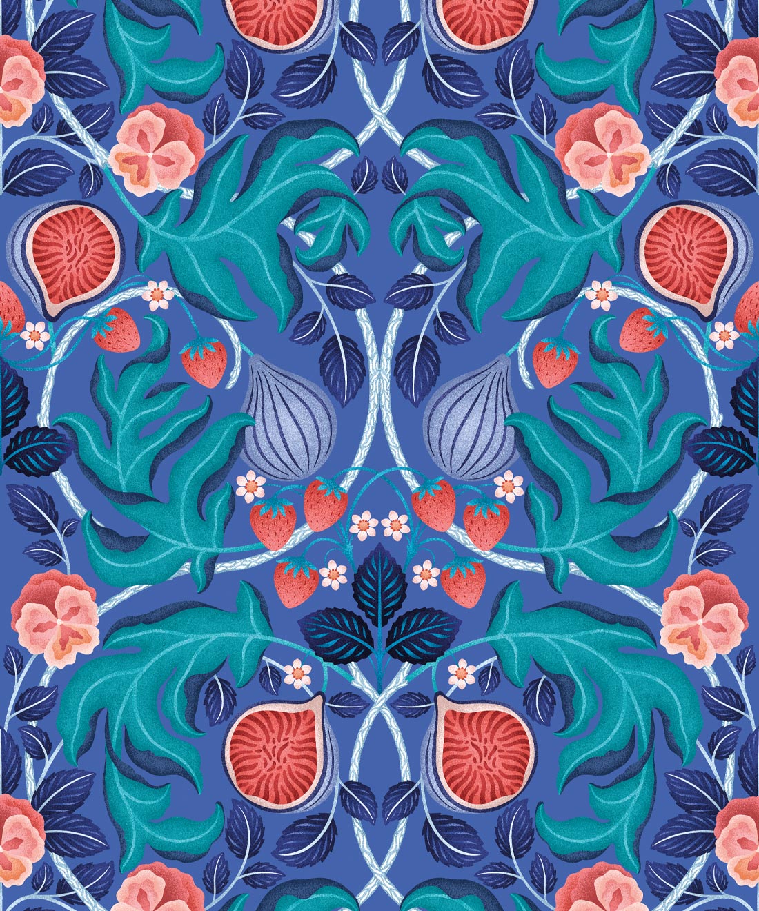 Figs & Strawberries Wallpaper, Medium Blue