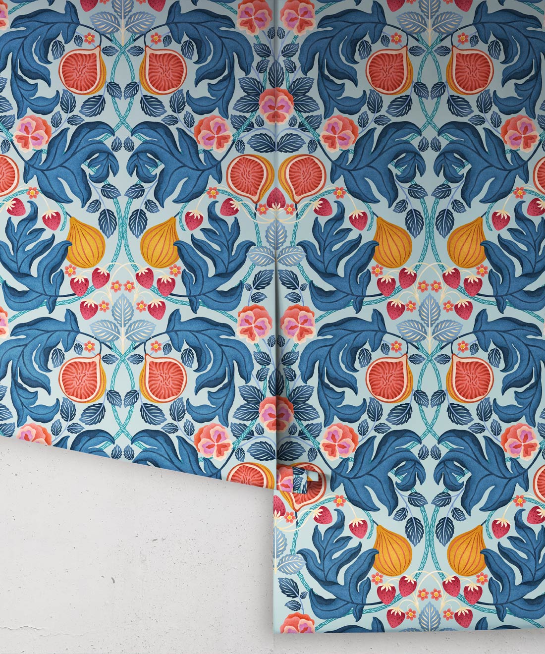 Figs & Strawberries Wallpaper, Powder Blue & Ochre