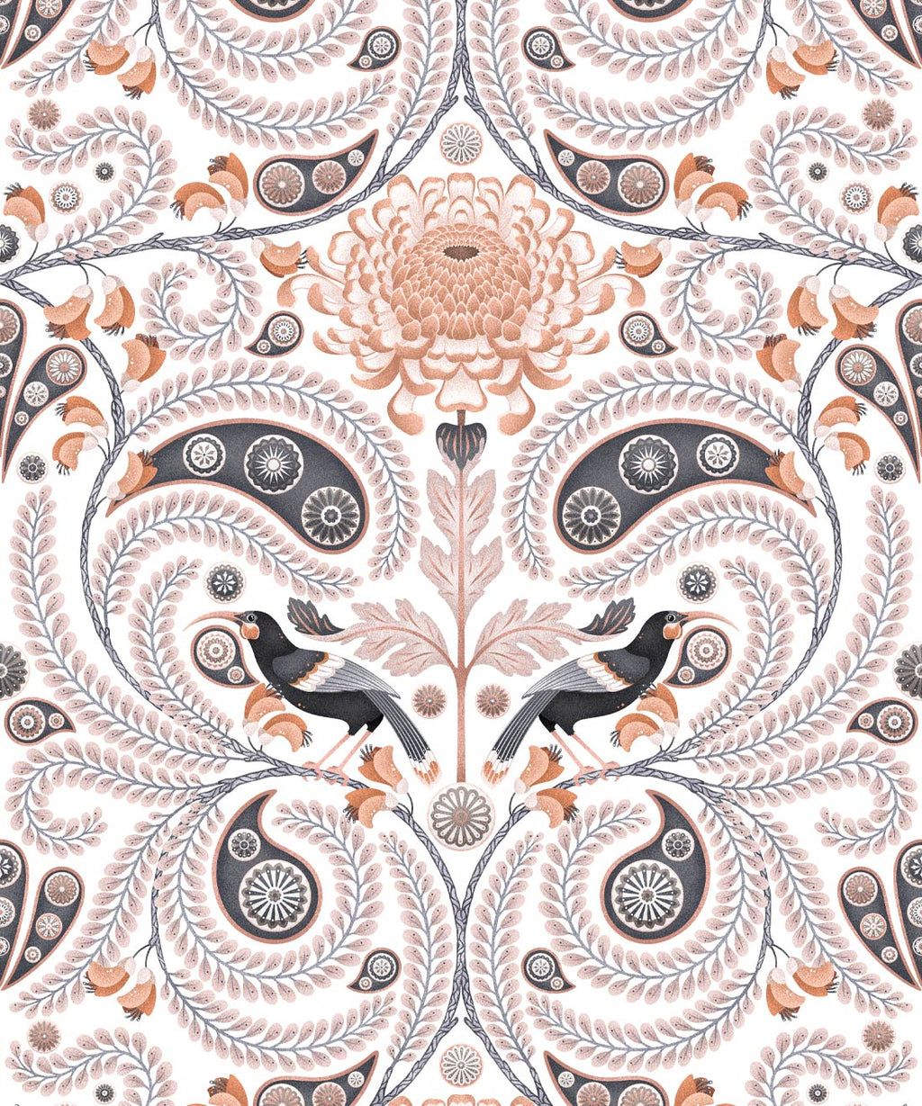 Huia & Chrysanthemum Wallpaper, Ivory