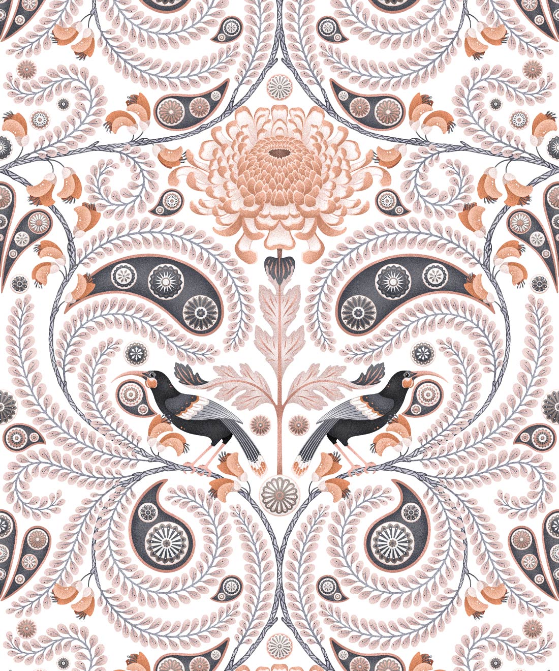 Huia & Chrysanthemum Wallpaper, Ivory