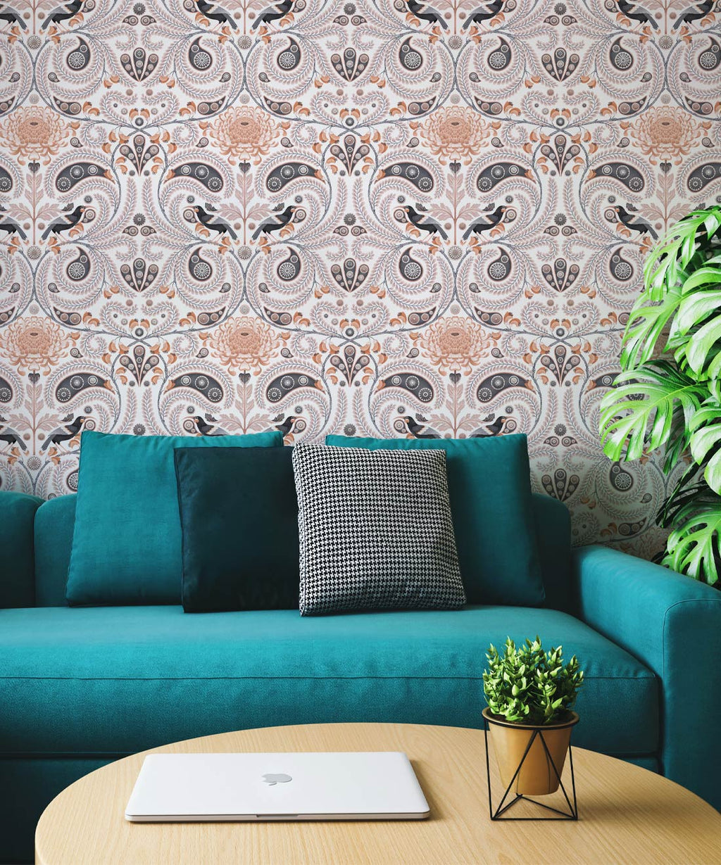 Huia & Chrysanthemum Wallpaper, Ivory