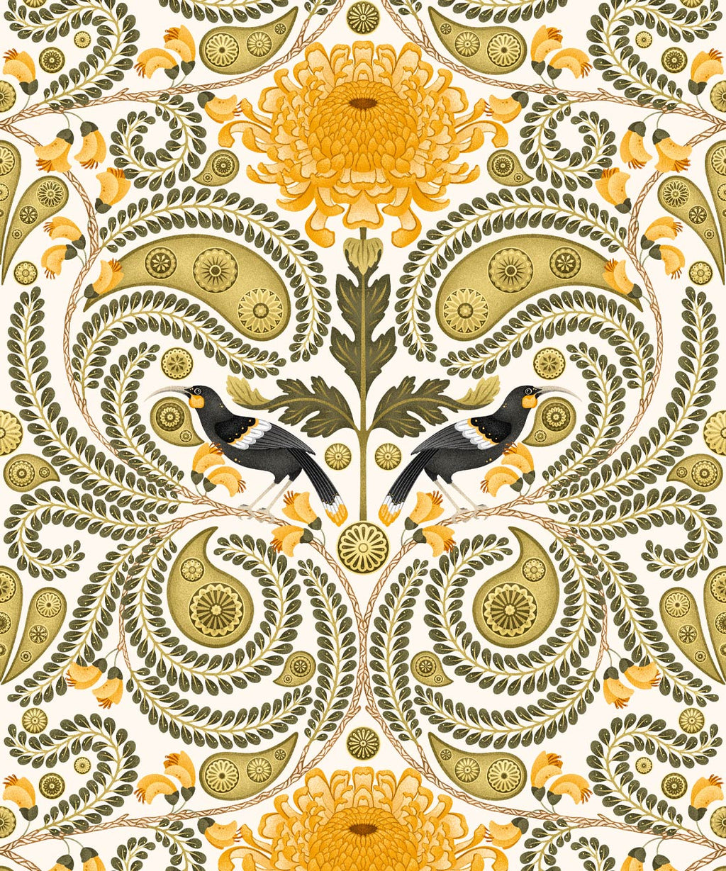 Huia & Chrysanthemum Wallpaper, Spring