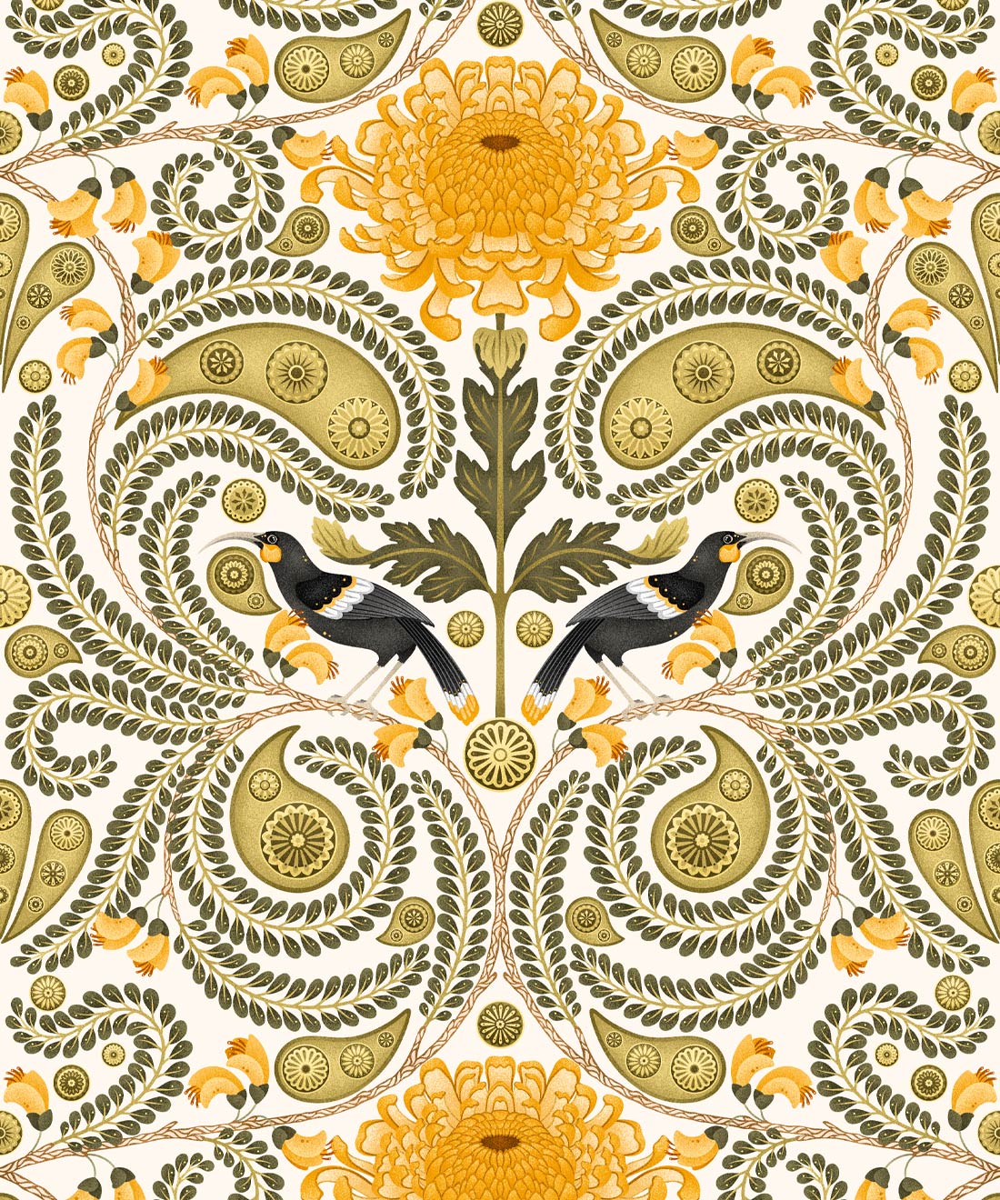 Huia & Chrysanthemum Wallpaper, Spring