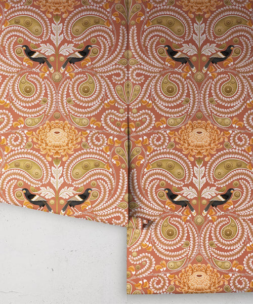 Huia & Chrysanthemum Wallpaper, Terracotta