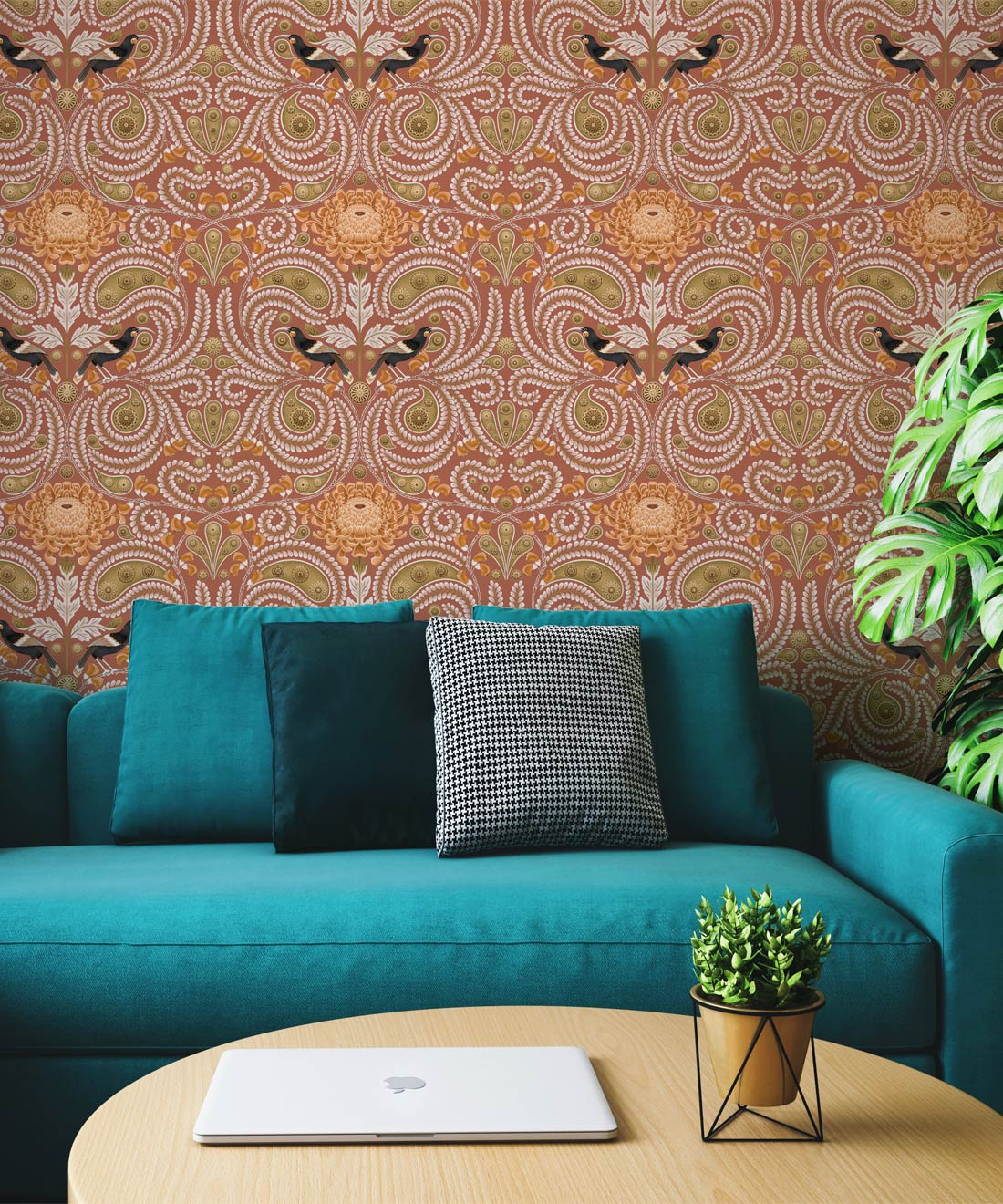Huia & Chrysanthemum Wallpaper, Terracotta