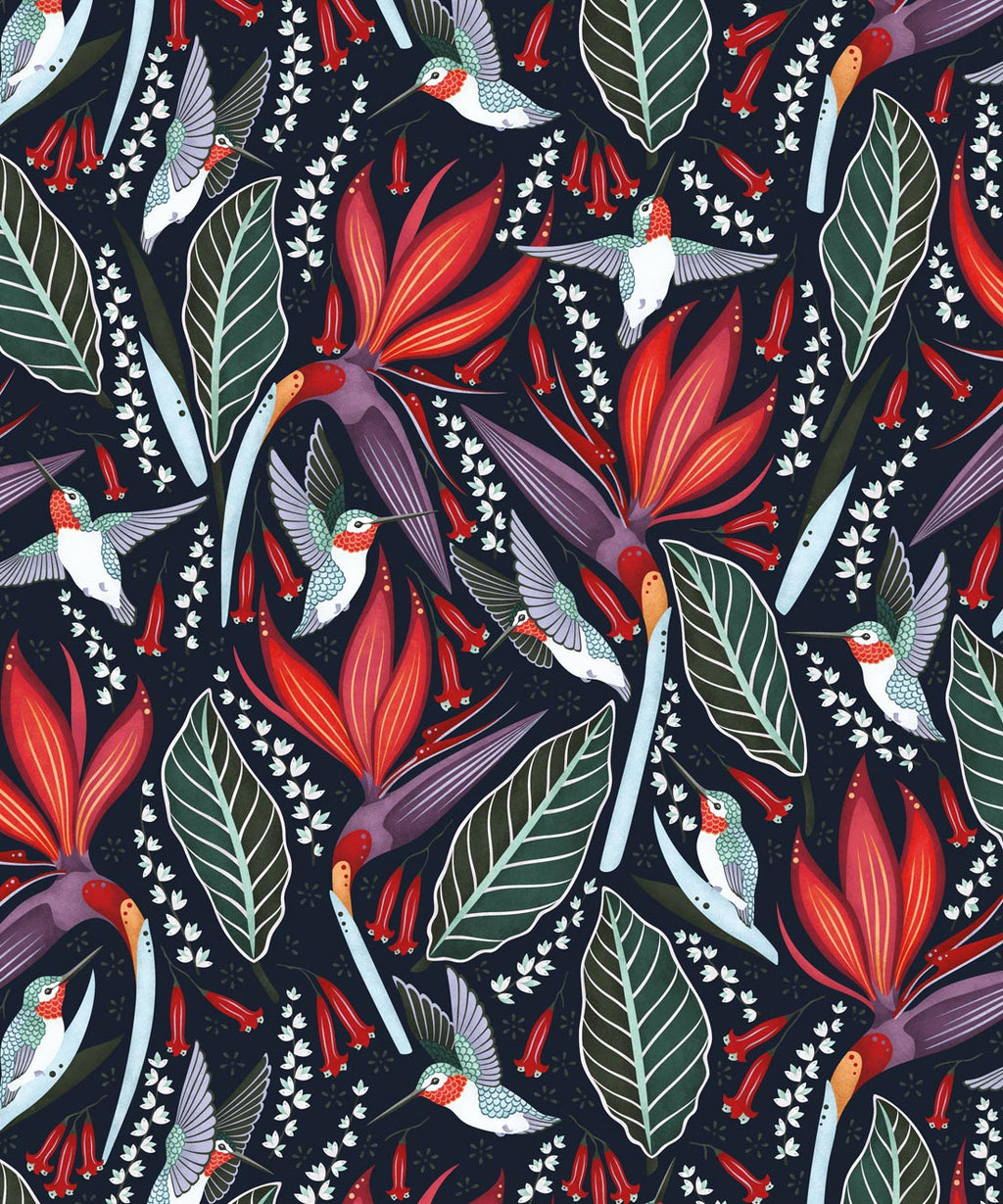 Hummingbirds Wallpaper, Black Cherry