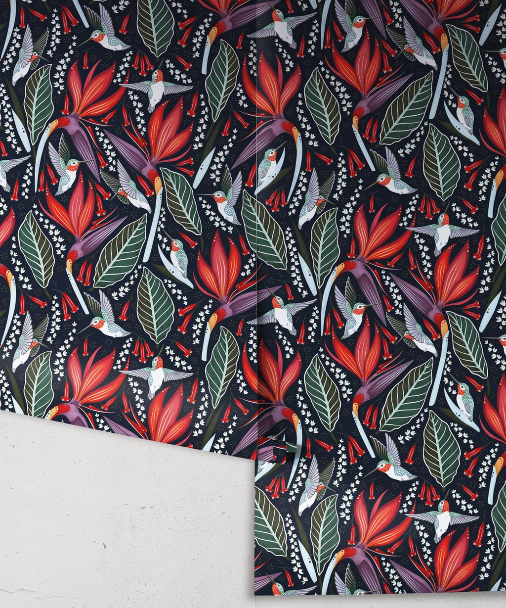 Hummingbirds Wallpaper, Black Cherry