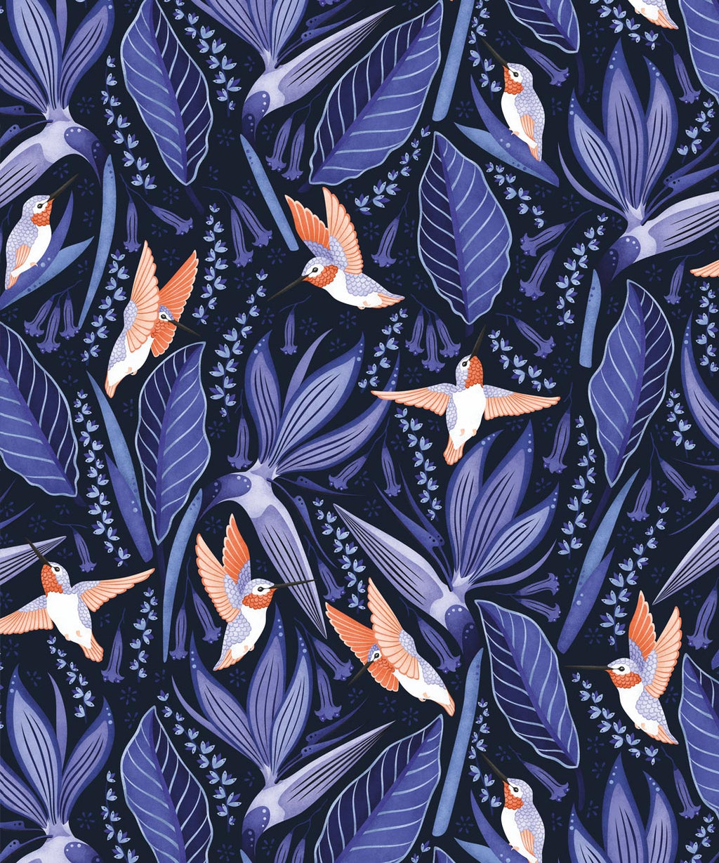 Hummingbirds Wallpaper, Blue