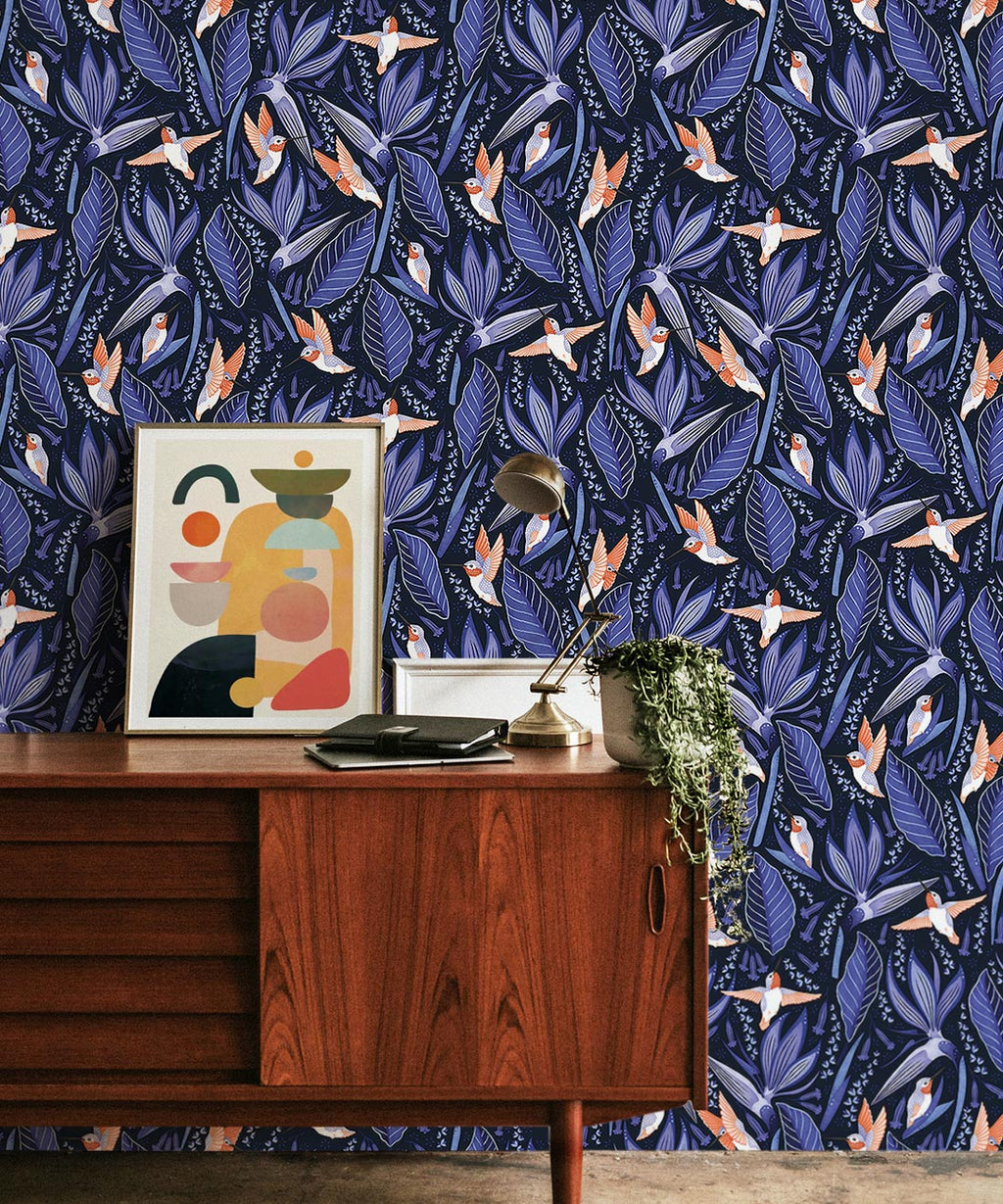Hummingbirds Wallpaper, Blue