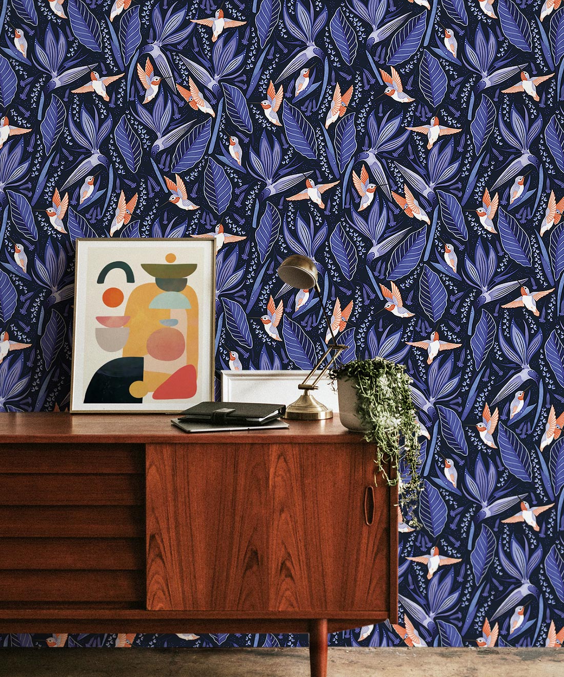 Hummingbirds Wallpaper, Blue
