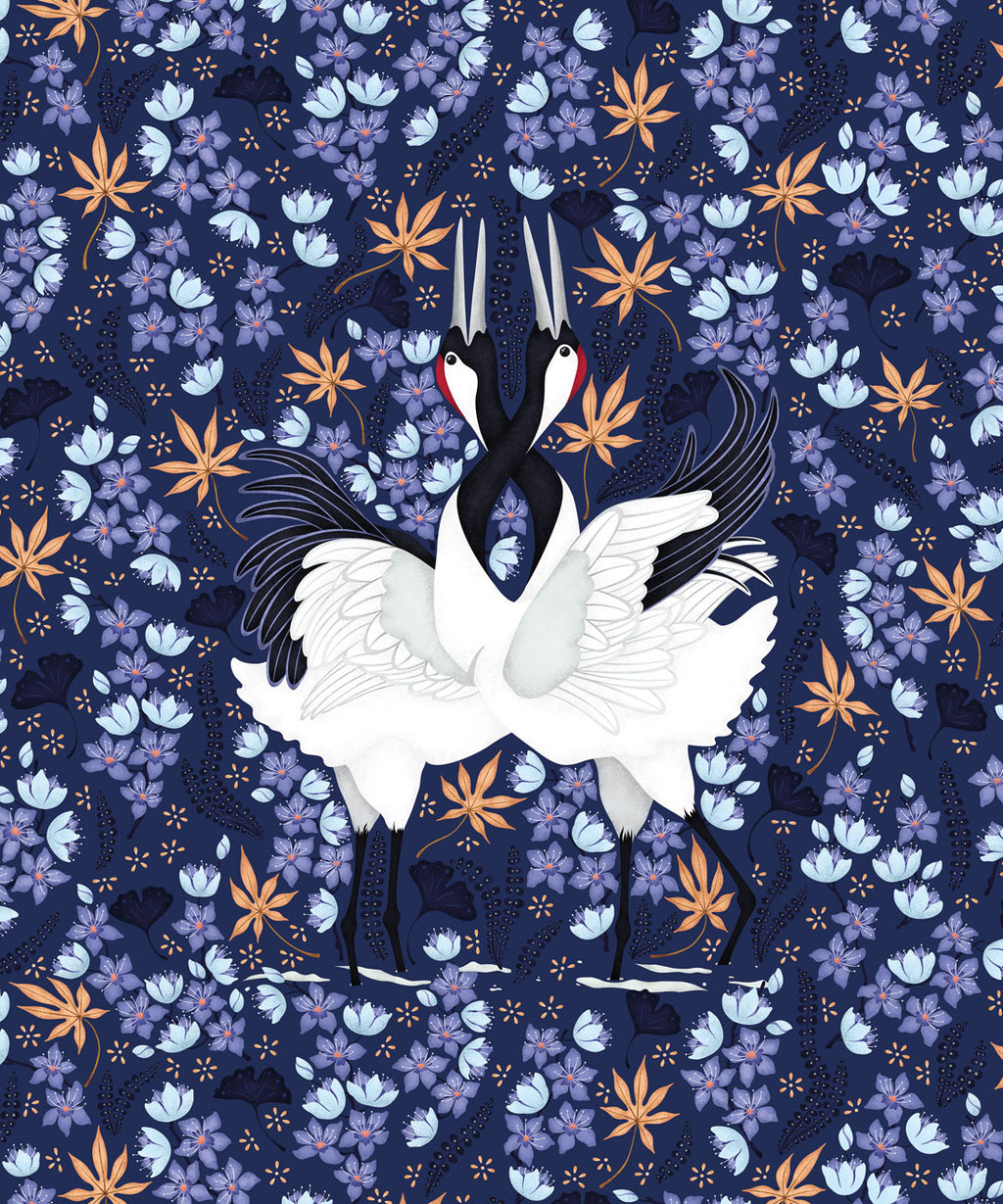 Japanese Cranes Wallpaper, Blue