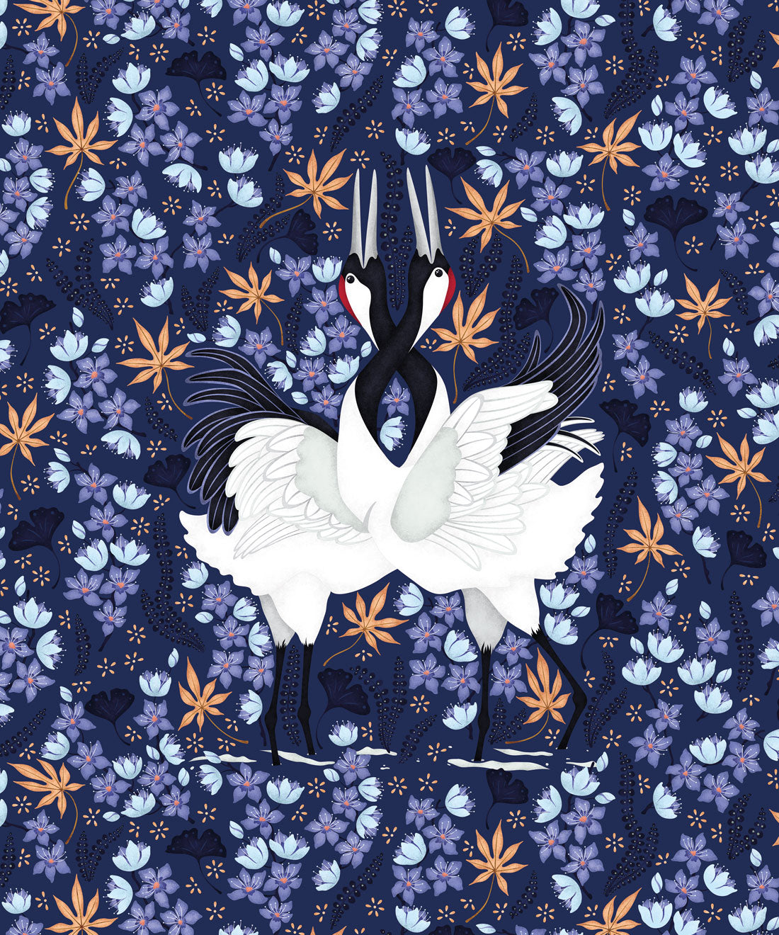 Japanese Cranes Wallpaper, Blue