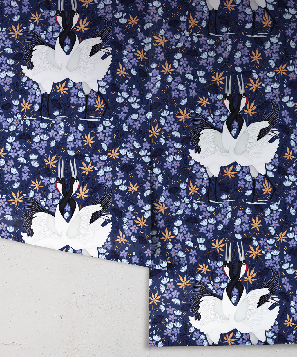 Japanese Cranes Wallpaper, Blue