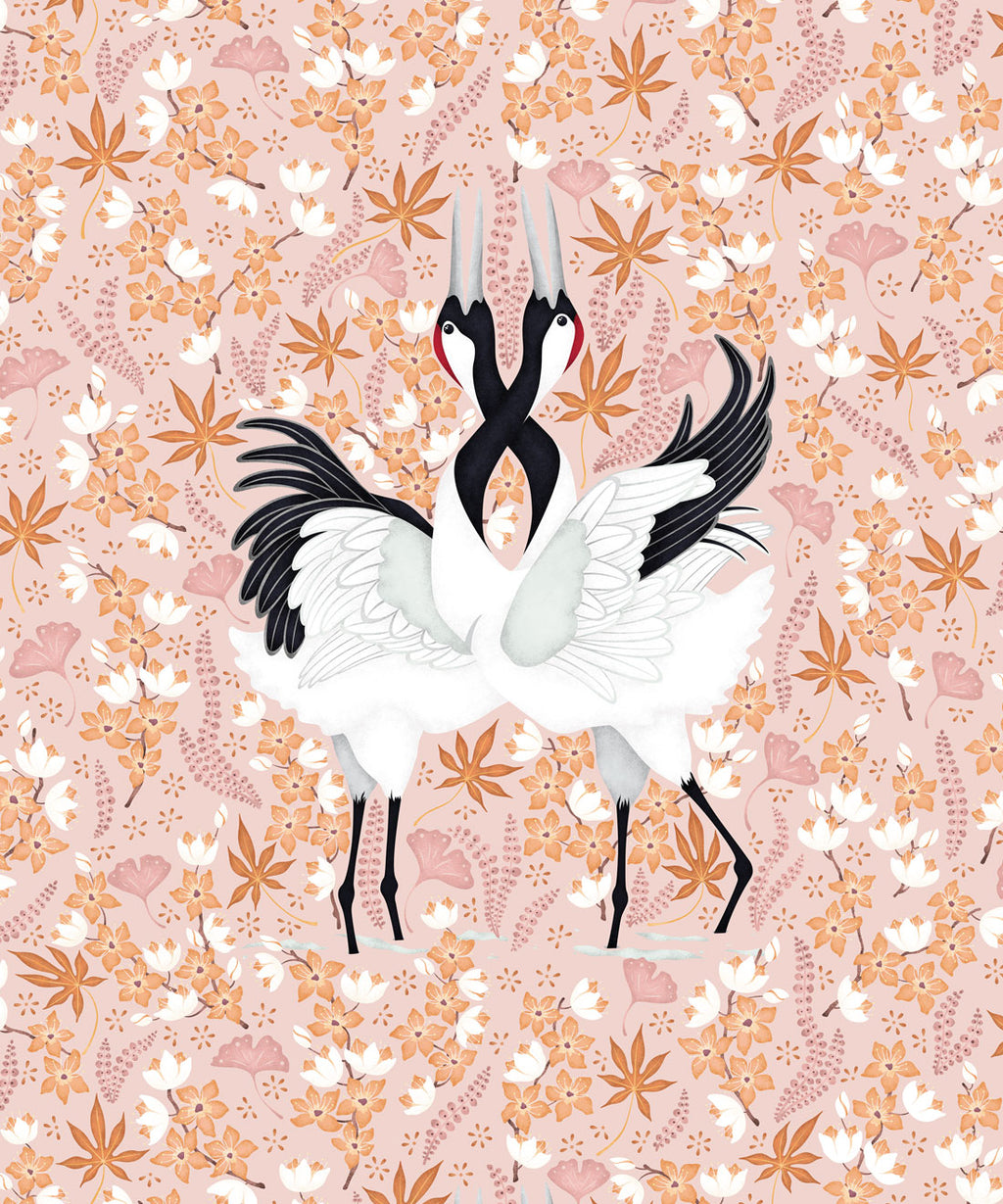 Japanese Cranes Wallpaper, Soft Light