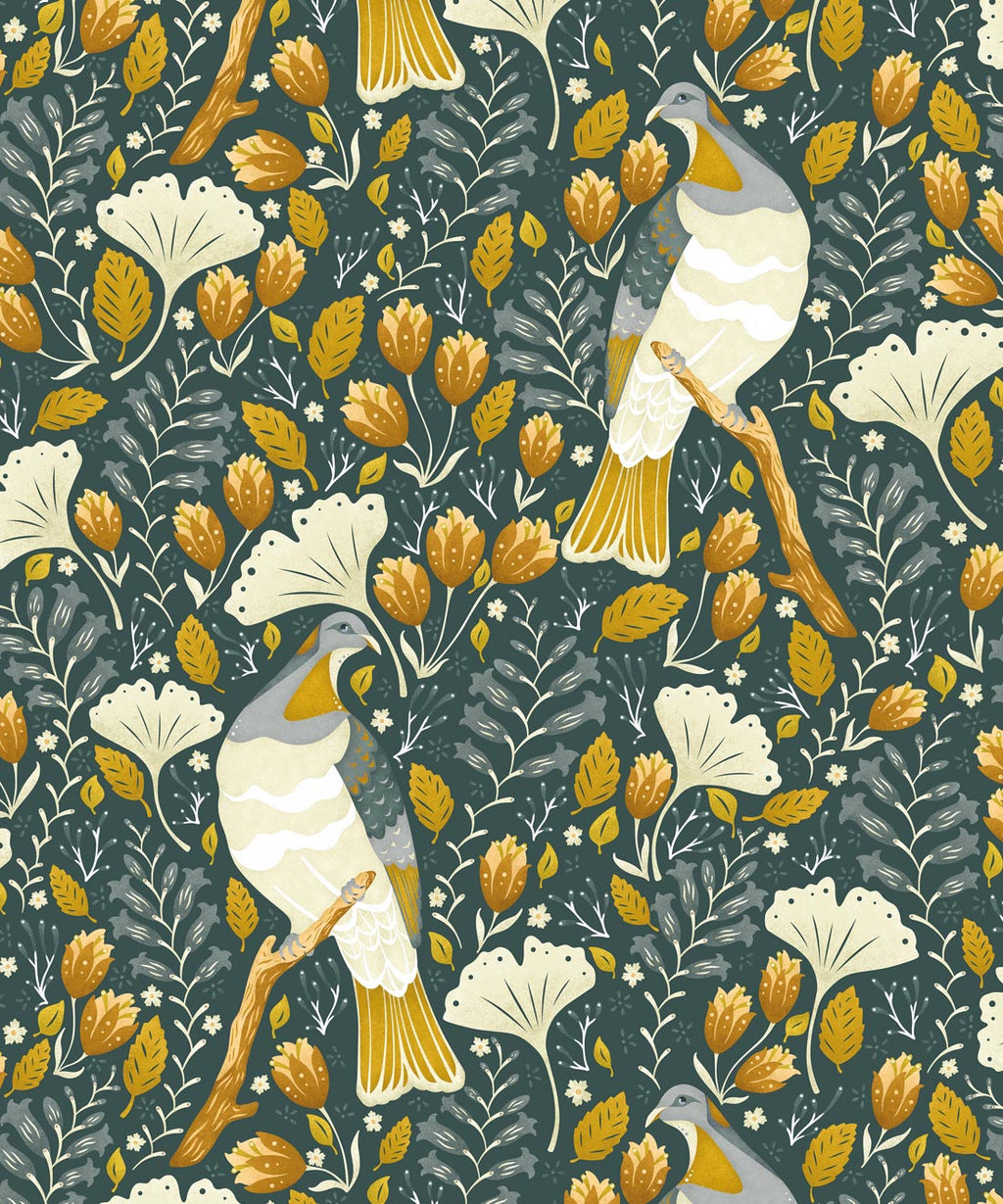 Holy Kereru Wallpaper, Mustard Green
