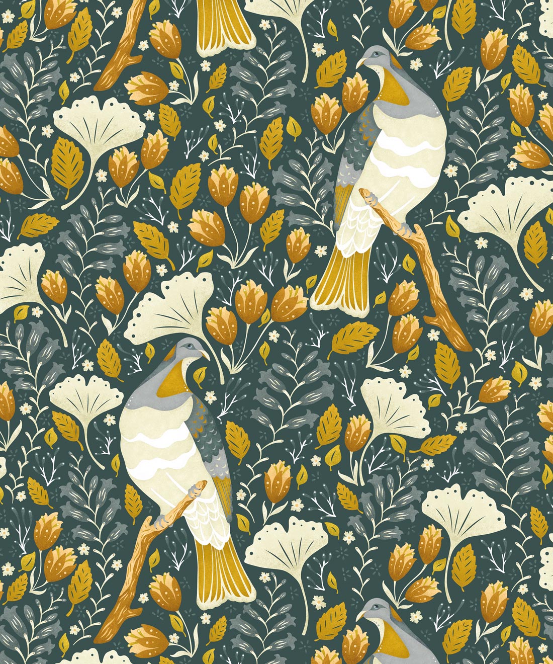 Holy Kereru Wallpaper, Mustard Green