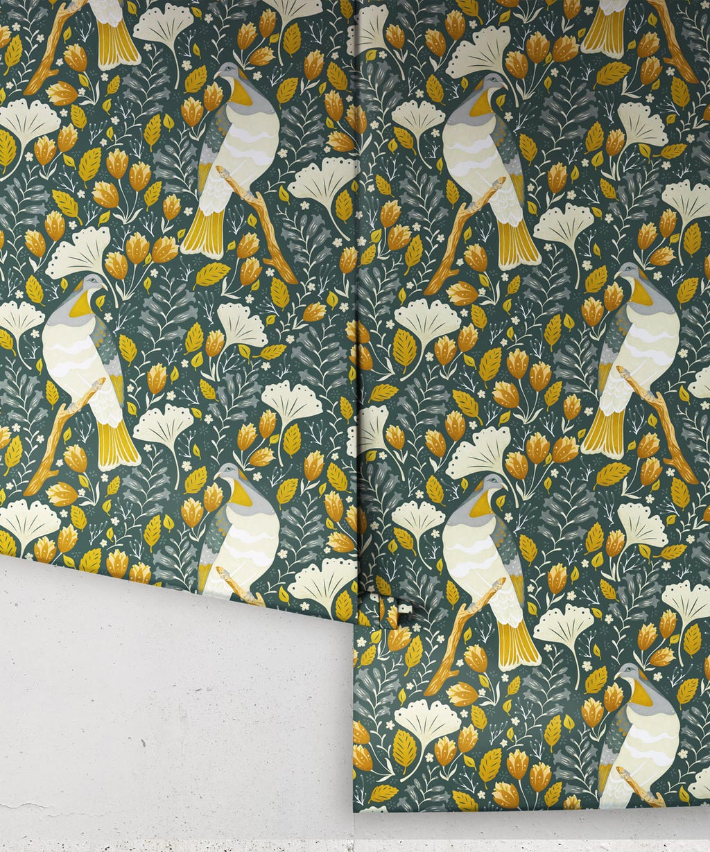 Holy Kereru Wallpaper, Mustard Green