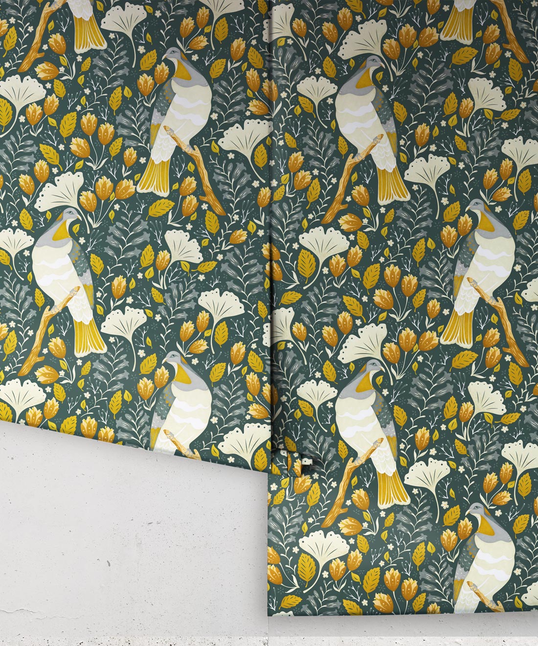 Holy Kereru Wallpaper, Mustard Green