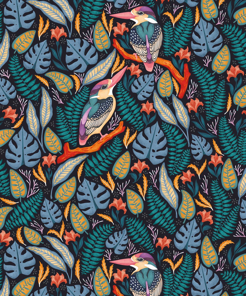 Exotic Kingfishers Wallpaper, Blue Orange