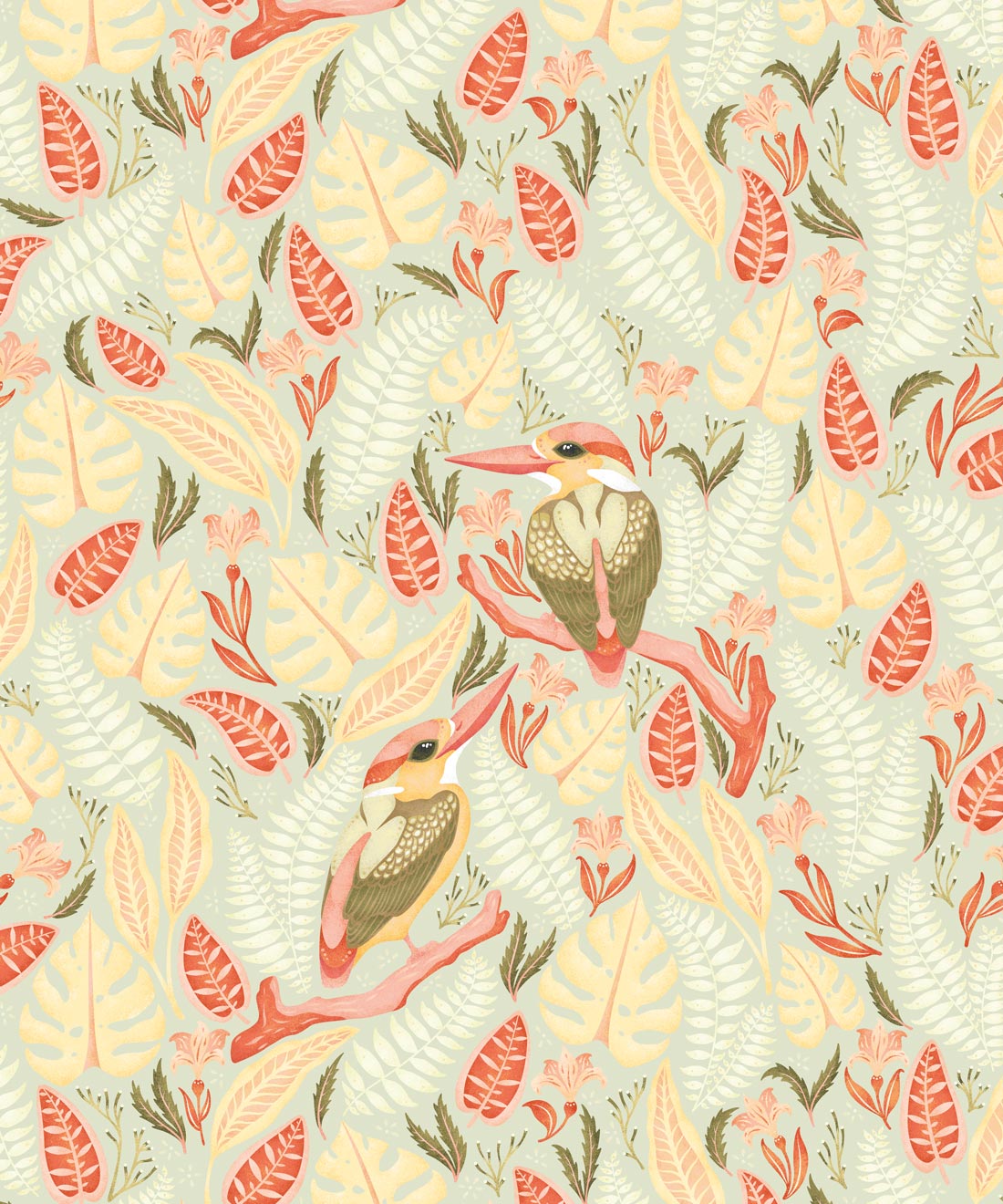 Exotic Kingfishers Wallpaper, Light