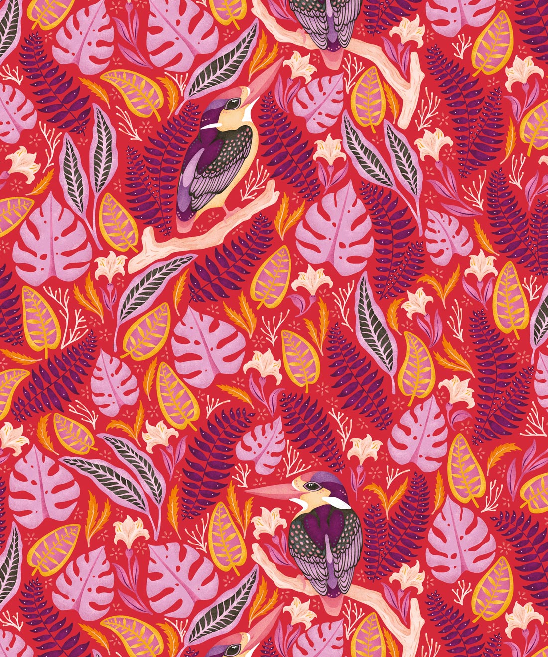 Exotic Kingfishers Wallpaper, Pink