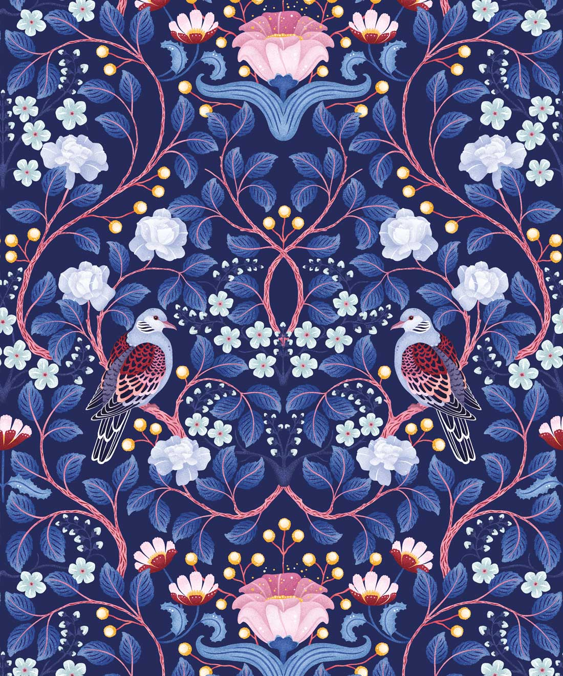 Turtle Doves Wallpaper, Blueberry