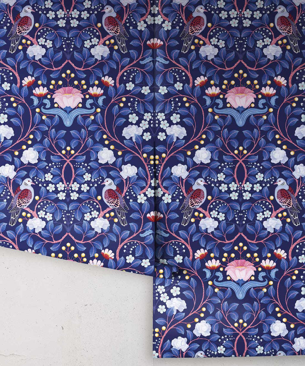 Turtle Doves Wallpaper, Blueberry