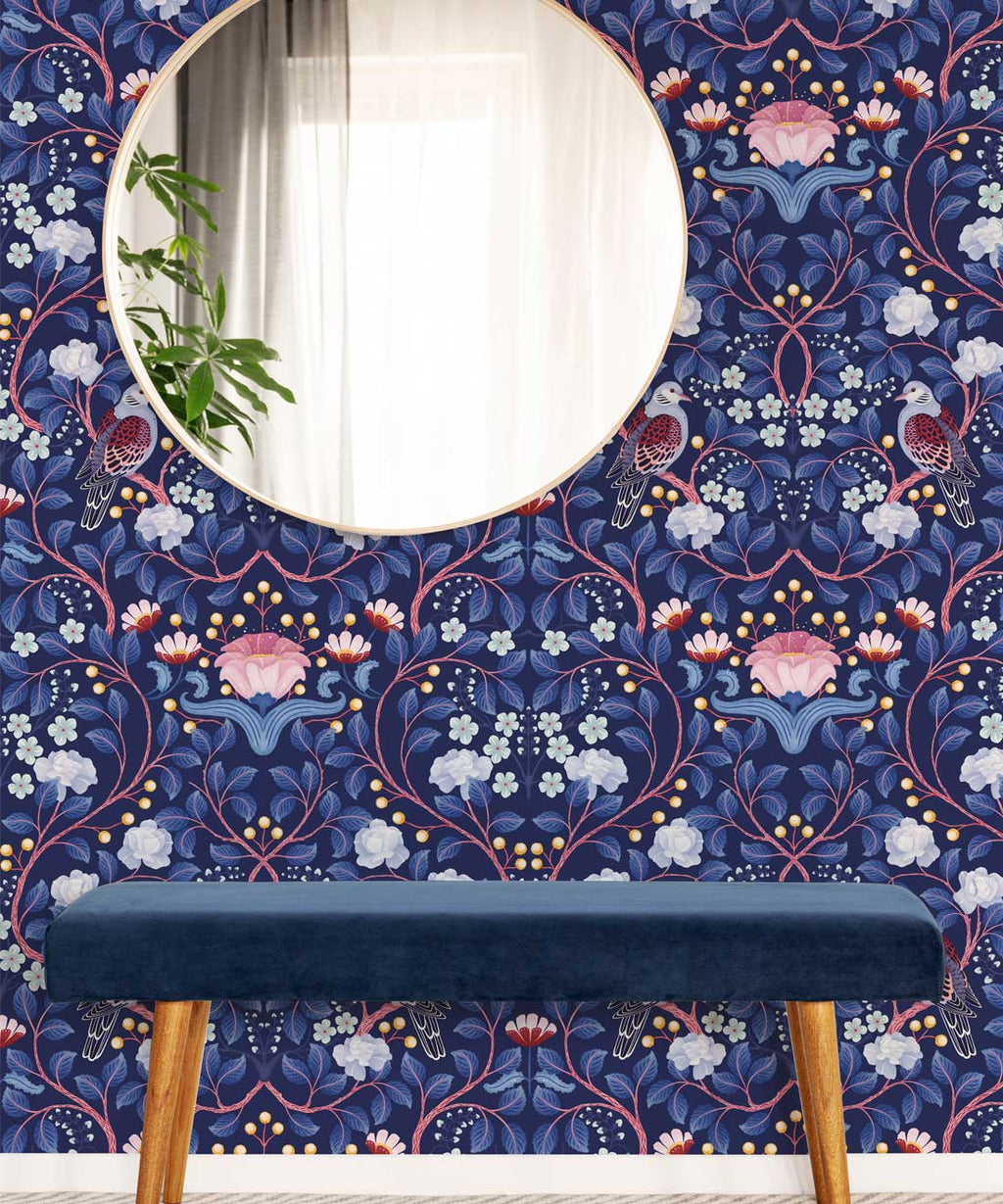 Turtle Doves Wallpaper, Blueberry