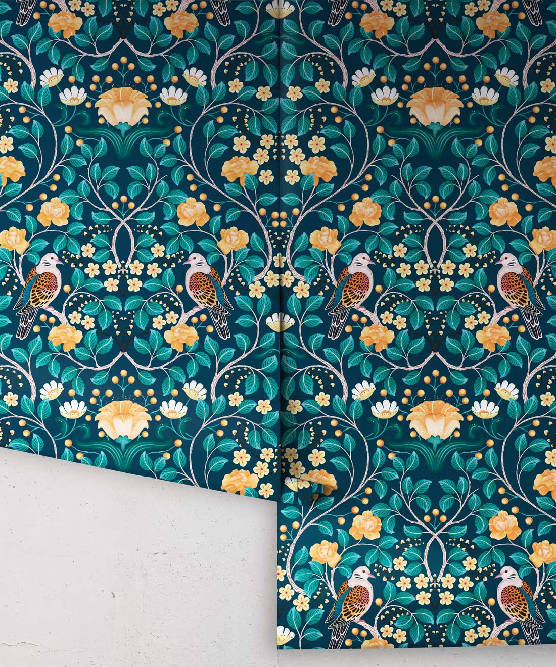 Turtle Doves Wallpaper, Emerald