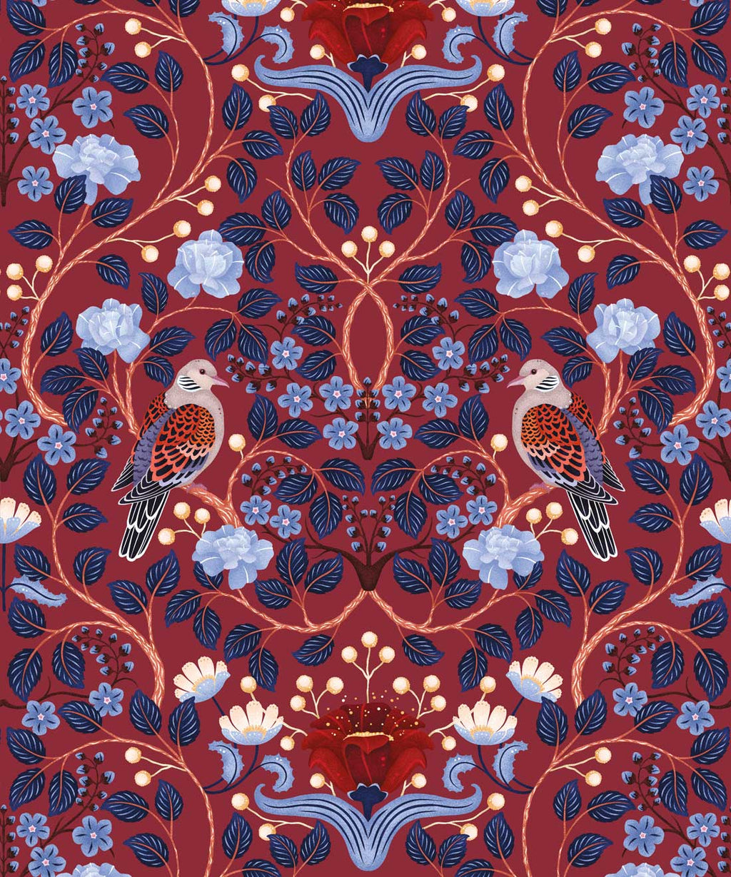 Turtle Doves Wallpaper, Merlot