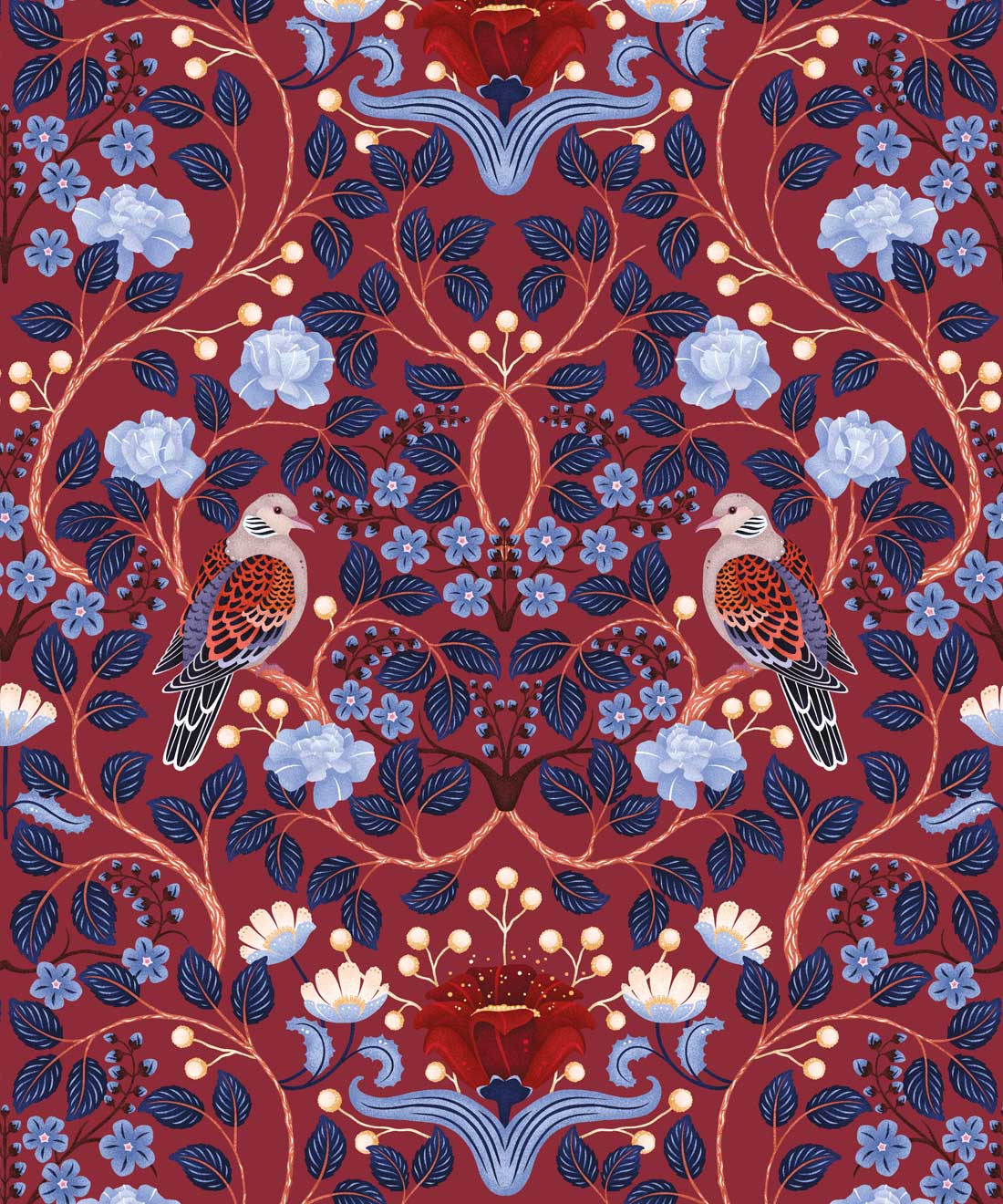 Turtle Doves Wallpaper, Merlot