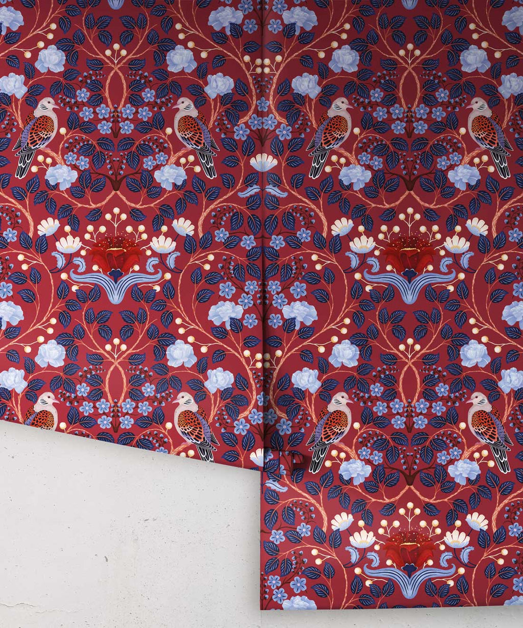 Turtle Doves Wallpaper, Merlot