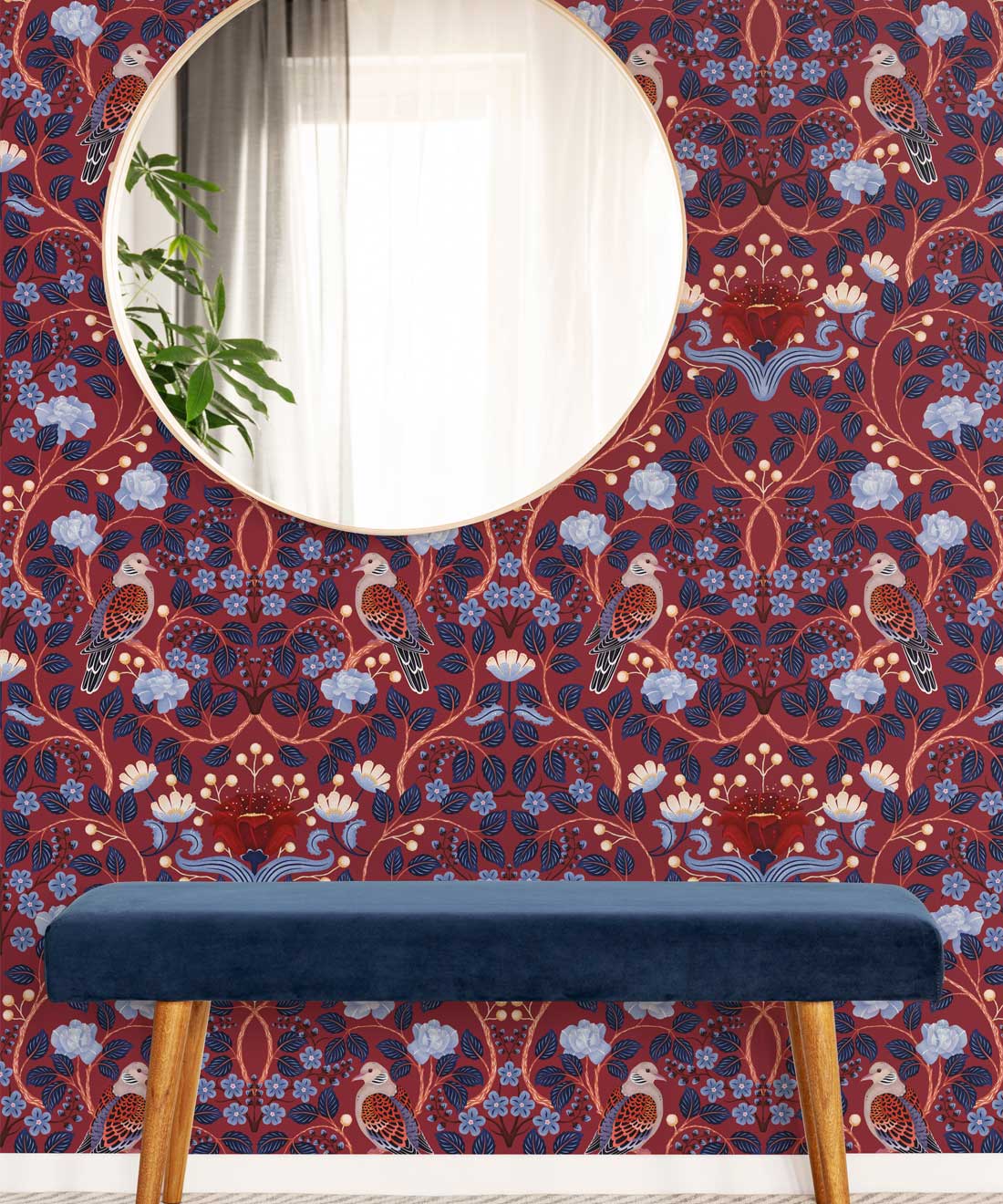 Turtle Doves Wallpaper, Merlot