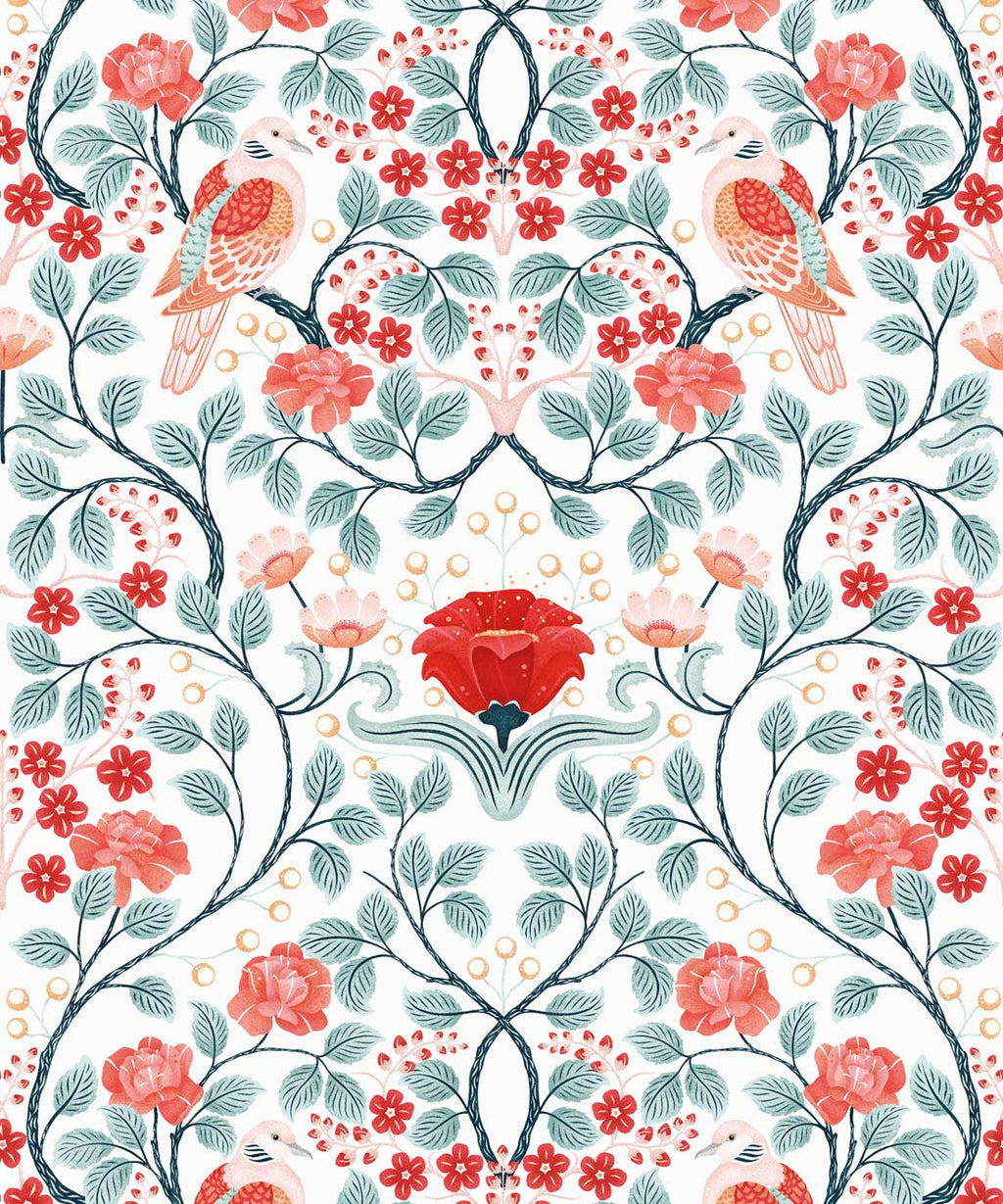 Turtle Doves Wallpaper, Peppermint Swirl