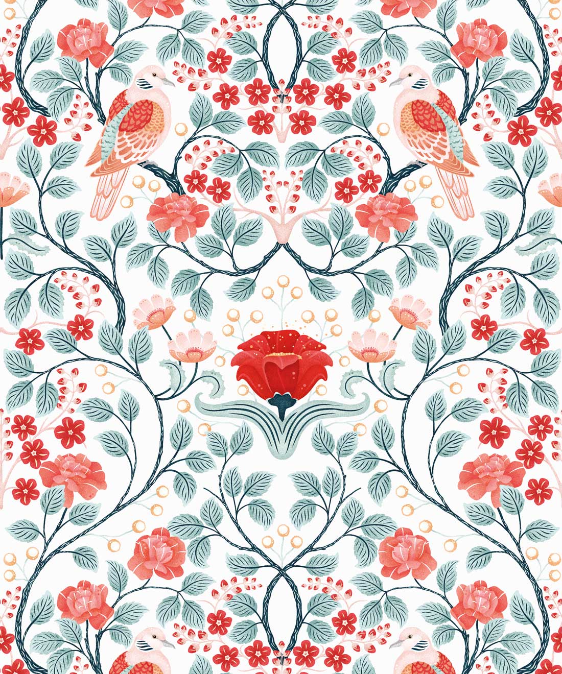 Turtle Doves Wallpaper, Peppermint Swirl