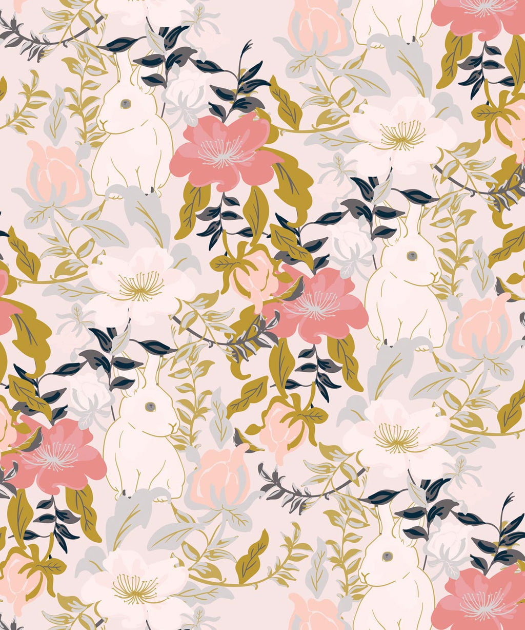 Garden Bunny Wallpaper, Blush