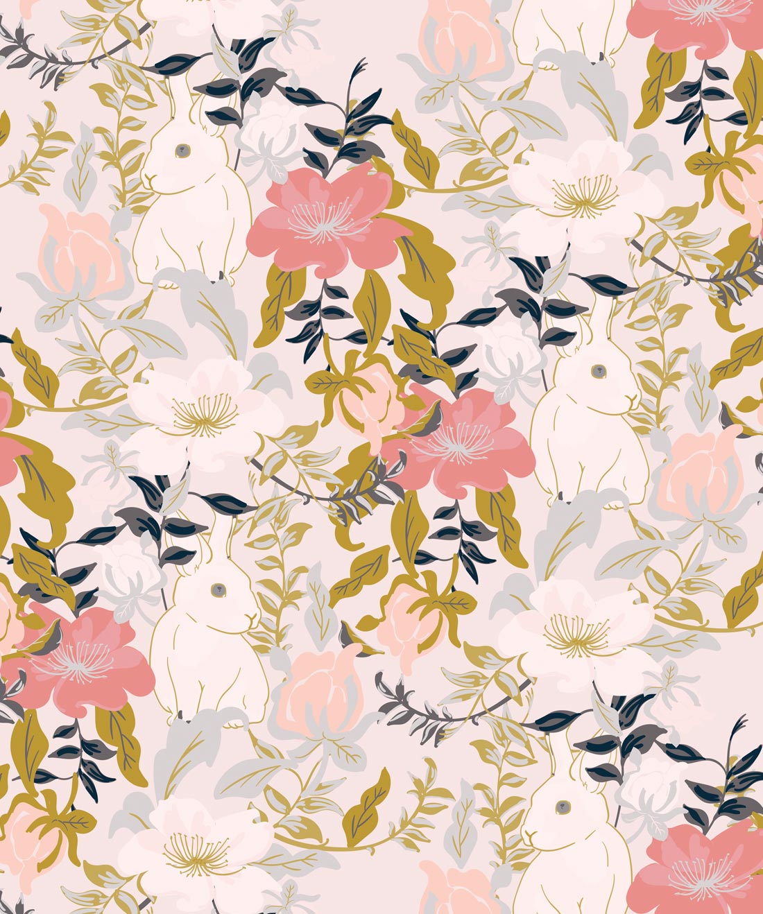 Garden Bunny Wallpaper, Blush