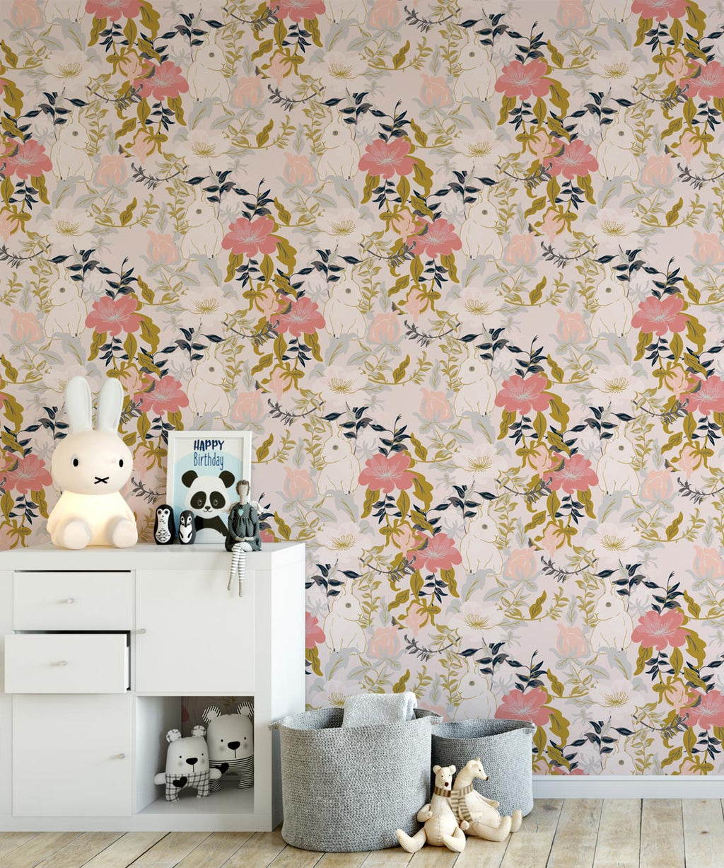 Garden Bunny Wallpaper, Blush