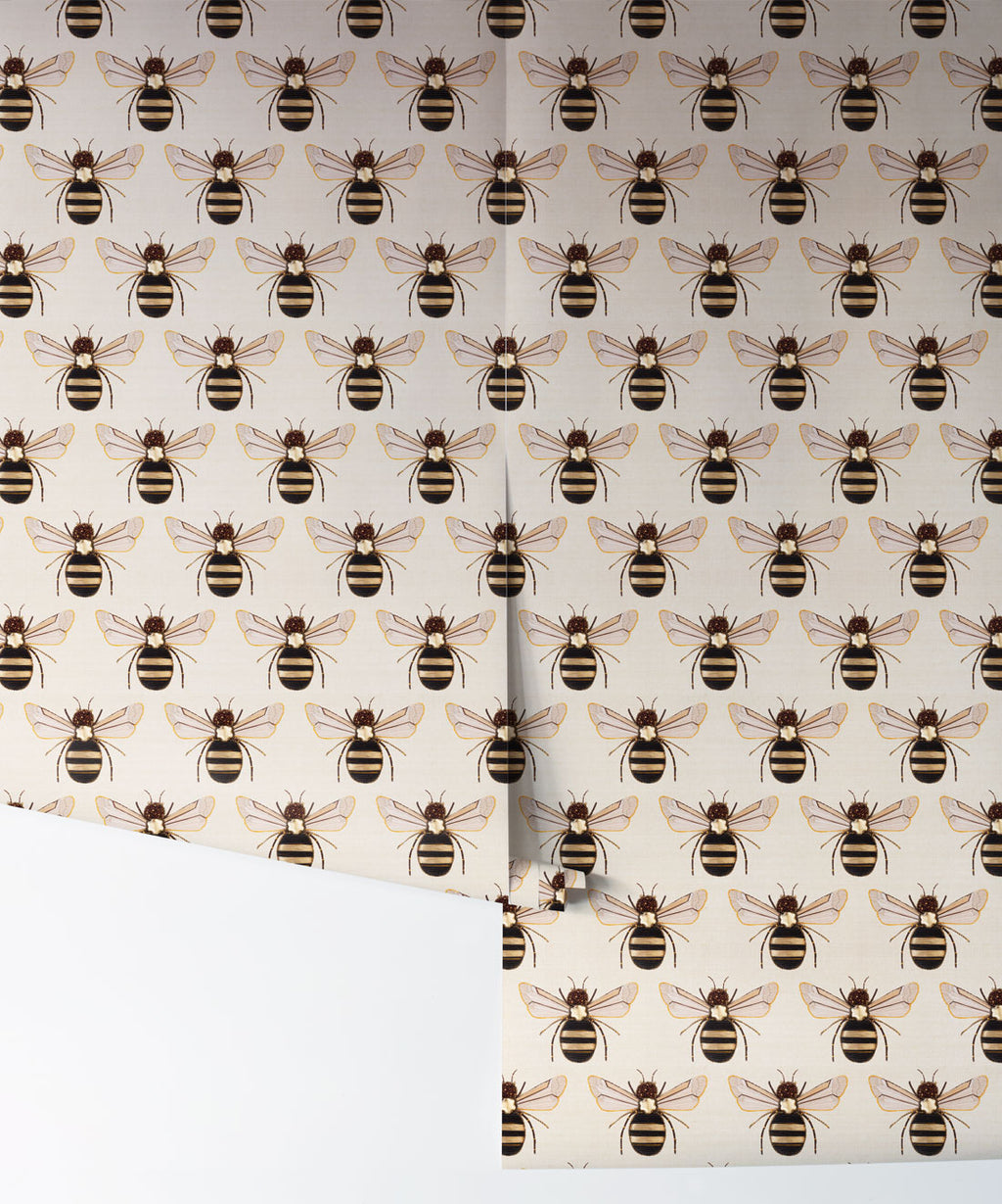 Golden Bee Embroidery Wallpaper