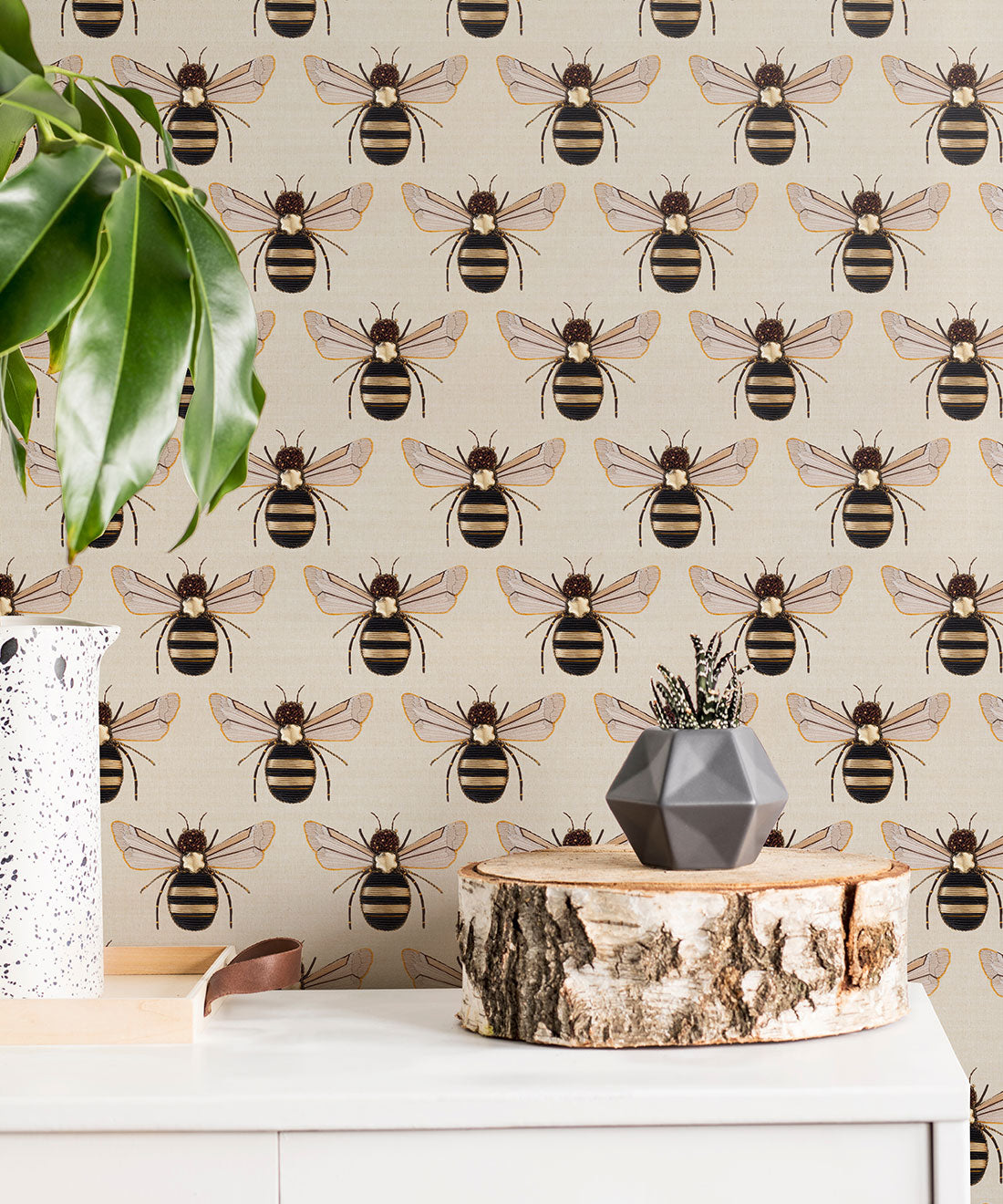 Golden Bee Embroidery Wallpaper