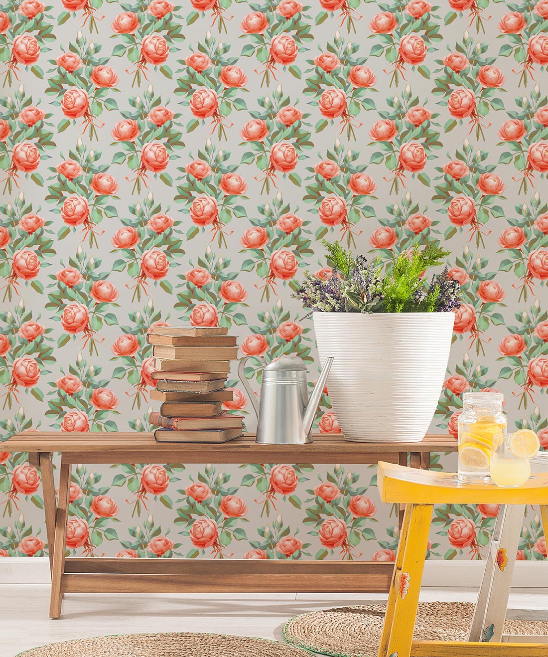 Governors Rose Wallpaper, Pink Papaya
