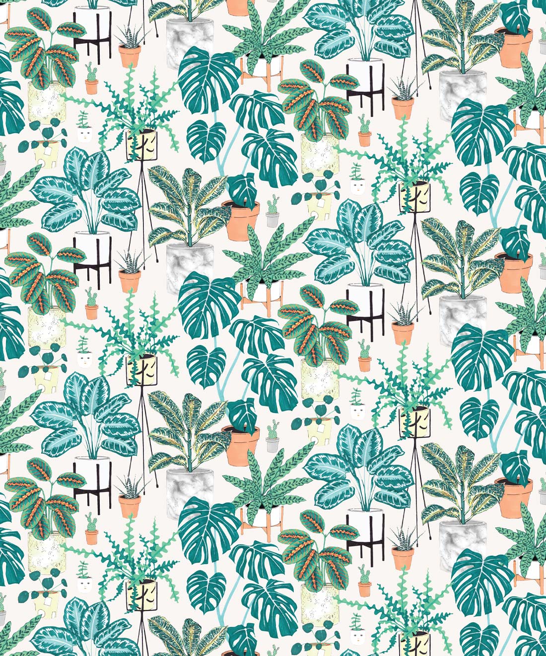 House Plants Wallpaper, Aqua