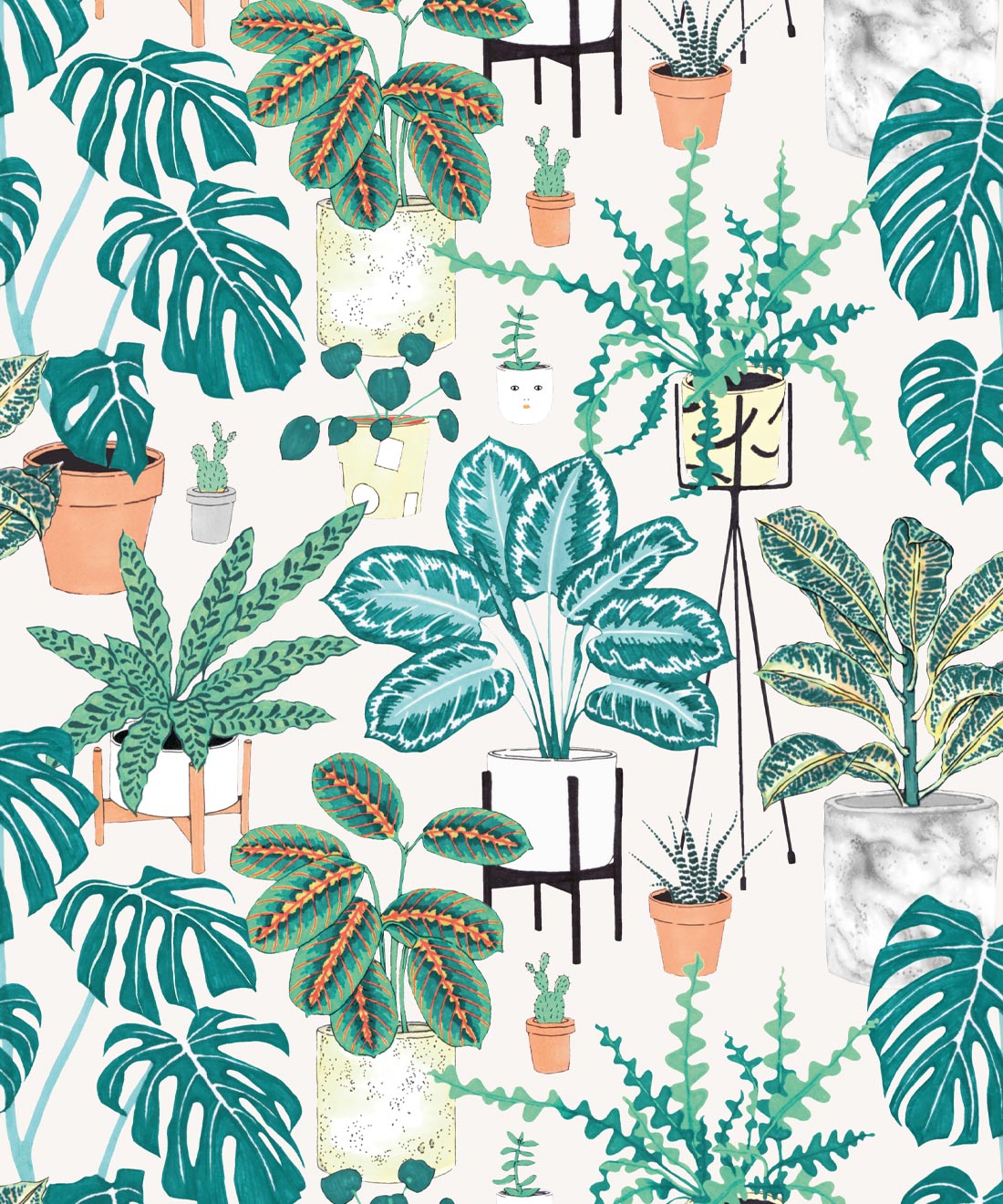 (Large) House Plants Wallpaper, Aqua
