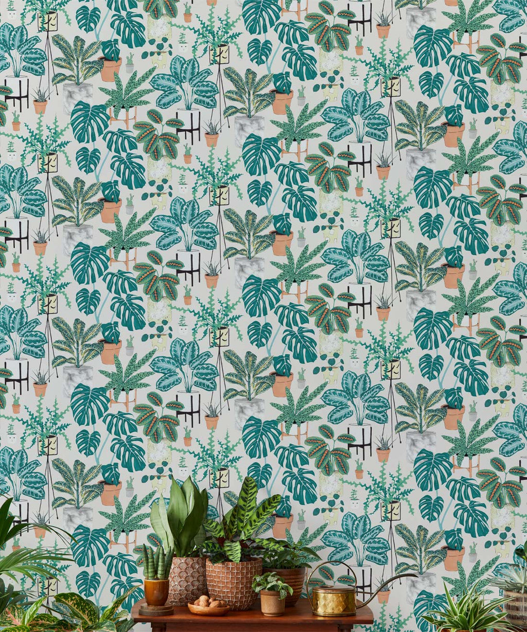 (Large) House Plants Wallpaper, Aqua