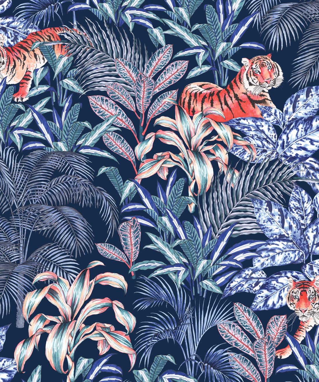 Jungle Tiger Wallpaper, Blue